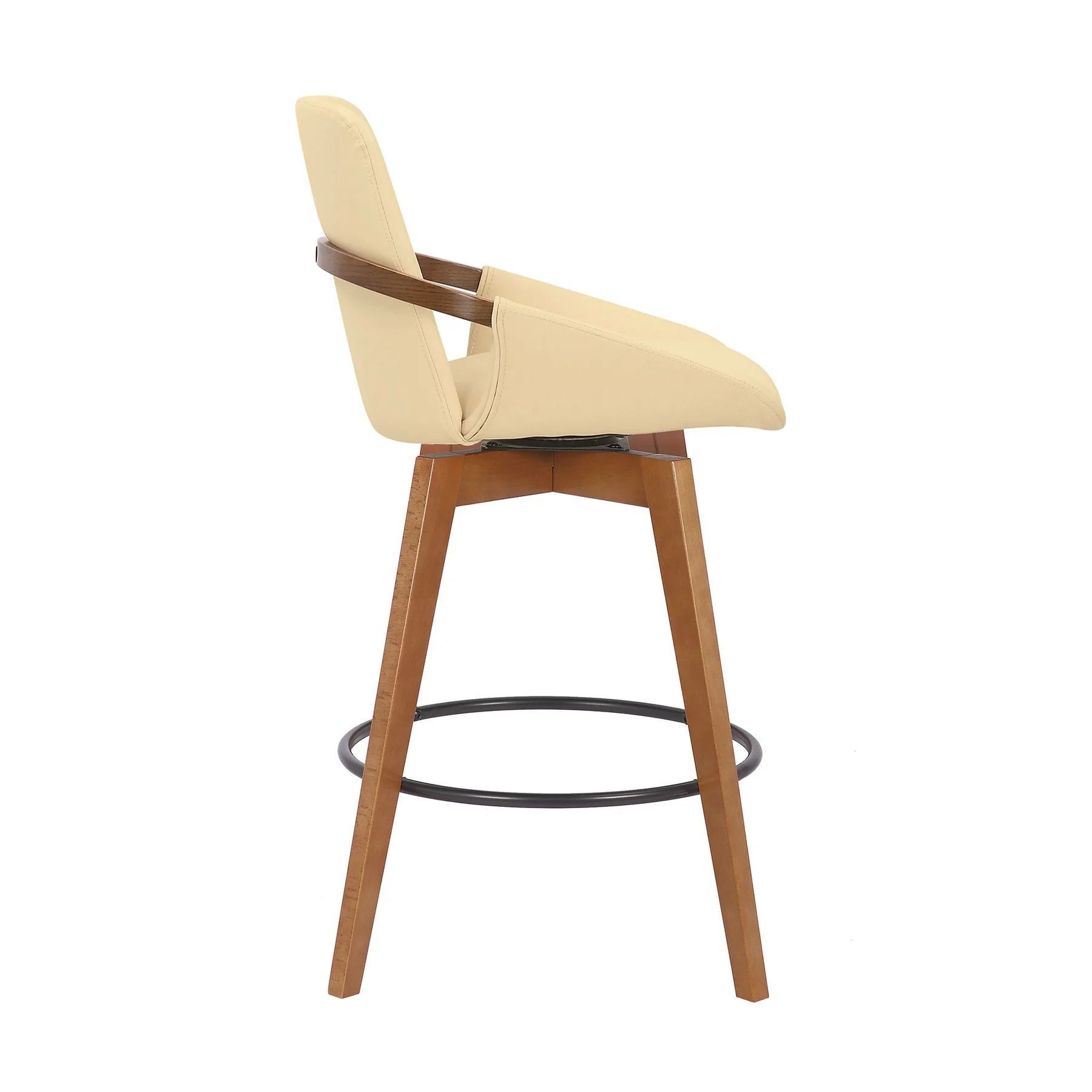 Baylor 26" Cream Faux Leather and Walnut Wood Swivel Bar Stool - Image 3