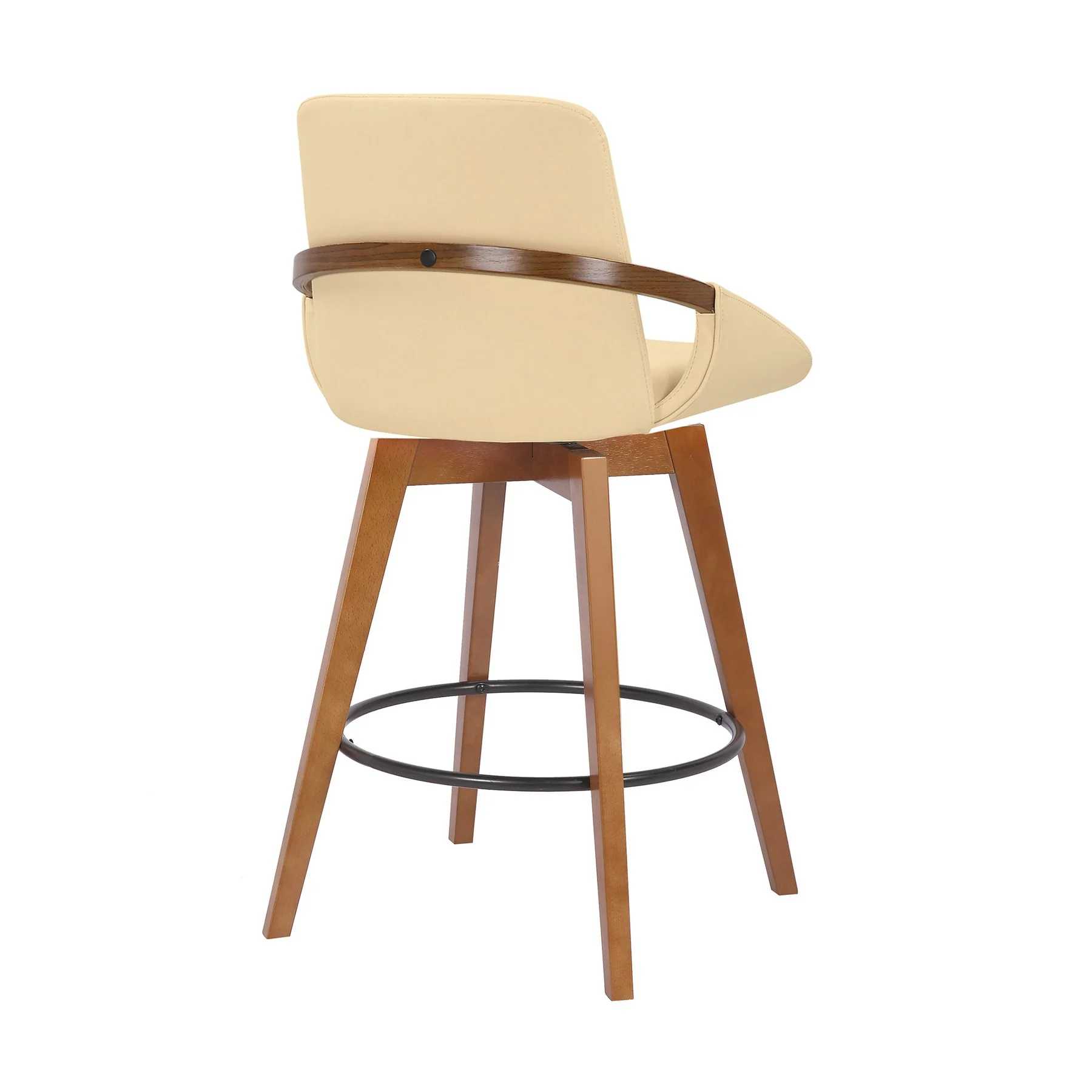 Baylor 26" Cream Faux Leather and Walnut Wood Swivel Bar Stool - Image 4