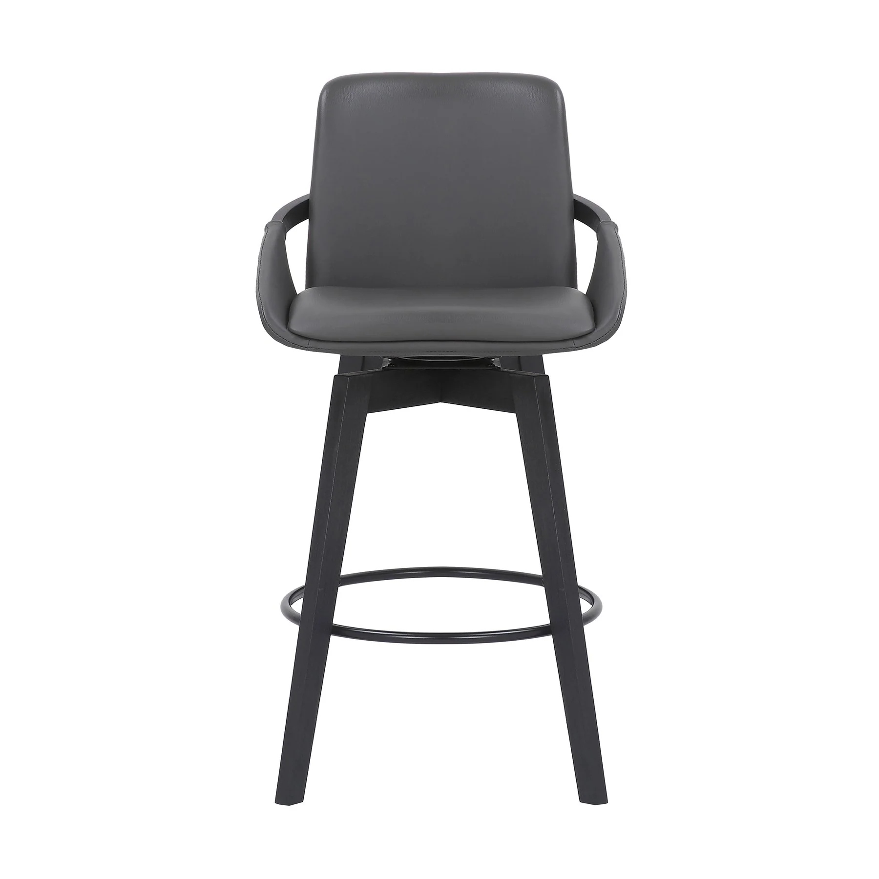 Baylor 26" Gray Faux Leather and Black Wood Swivel Bar Stool - Image 2