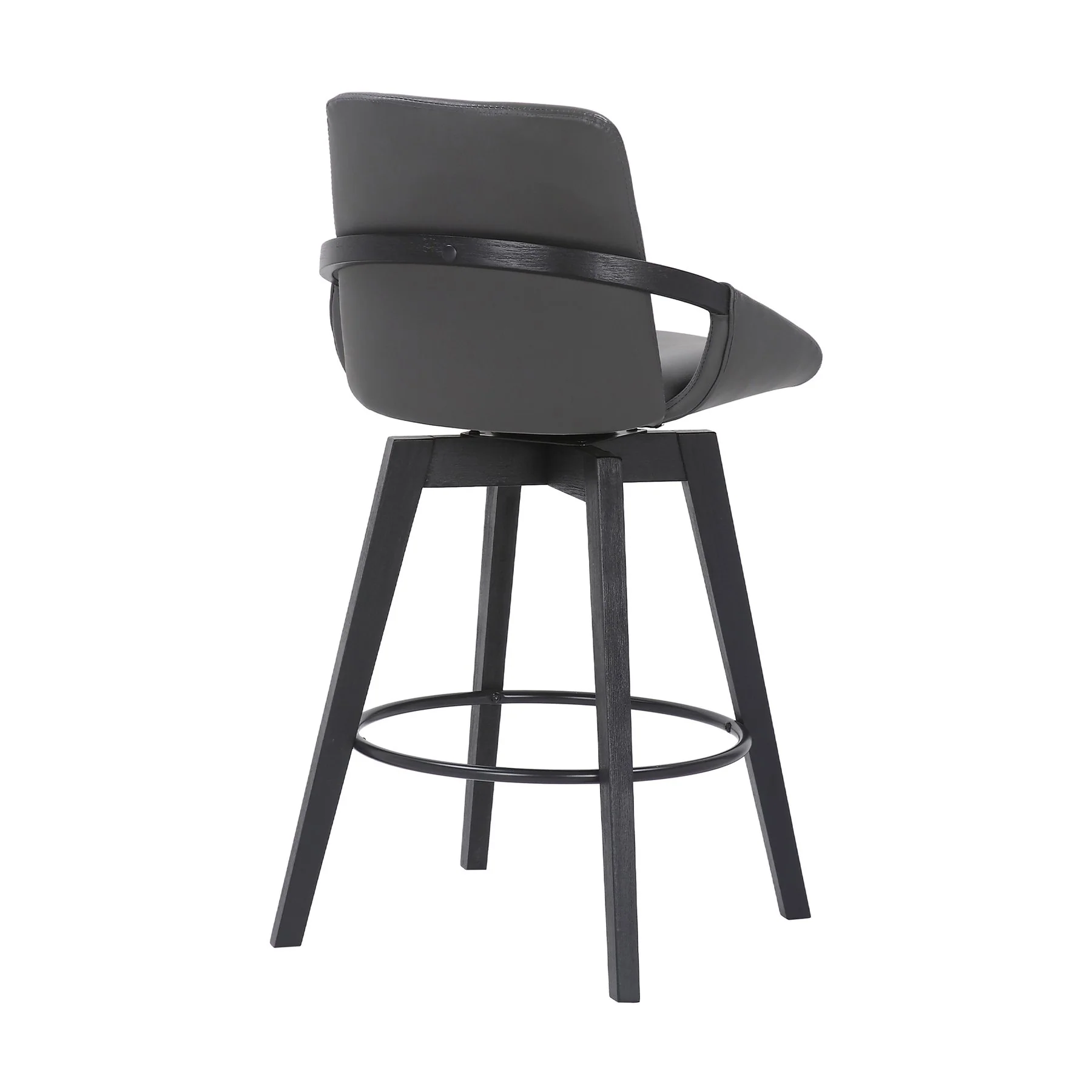 Baylor 26" Gray Faux Leather and Black Wood Swivel Bar Stool - Image 4