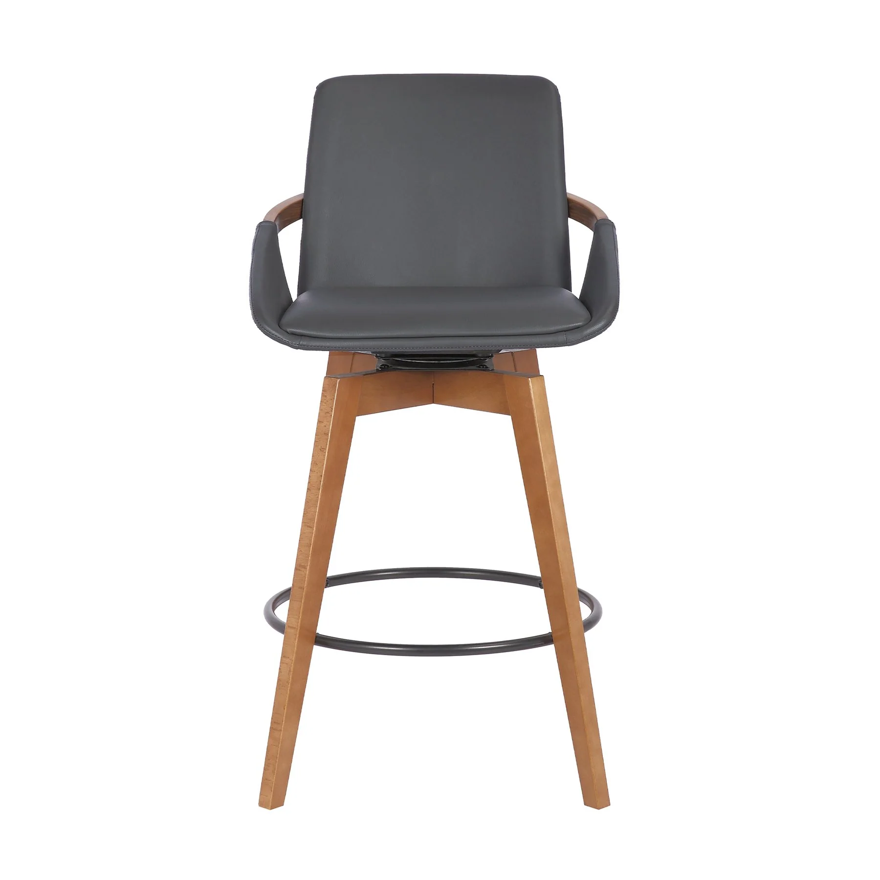 Baylor 26" Gray Faux Leather and Walnut Wood Swivel Bar Stool - Image 2