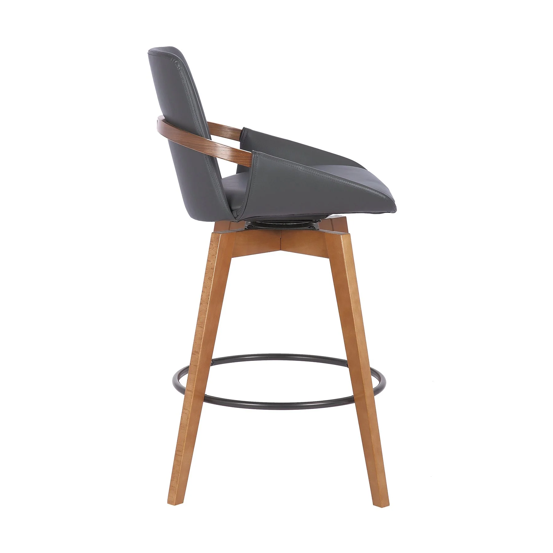 Baylor 26" Gray Faux Leather and Walnut Wood Swivel Bar Stool - Image 3