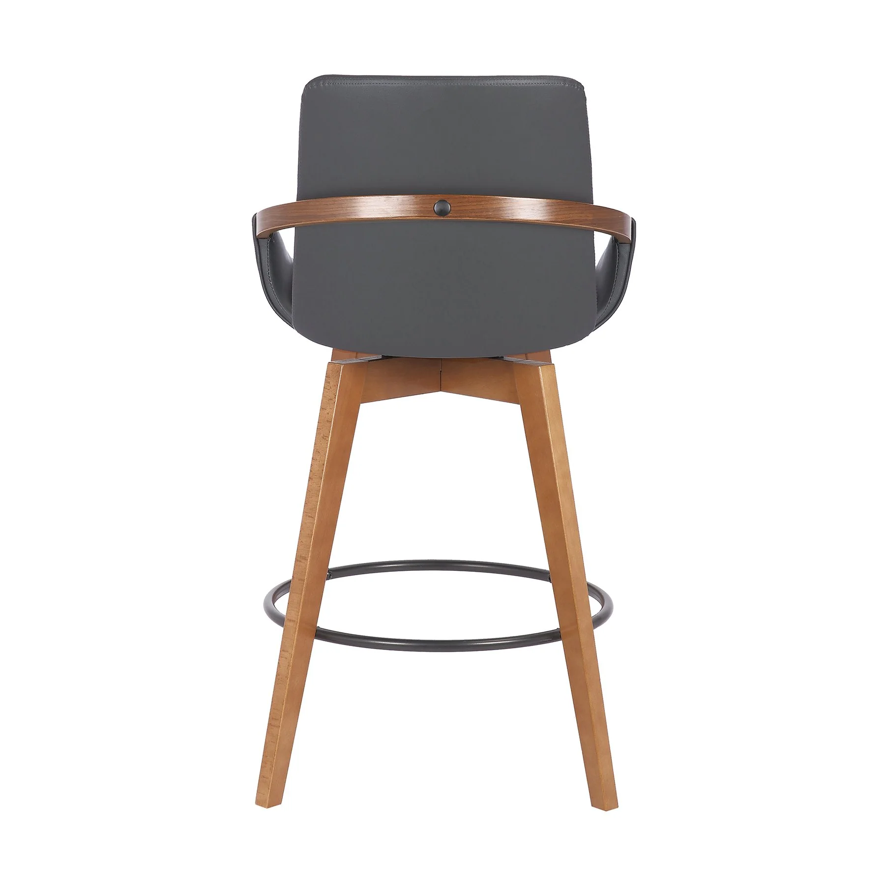 Baylor 26" Gray Faux Leather and Walnut Wood Swivel Bar Stool - Image 5