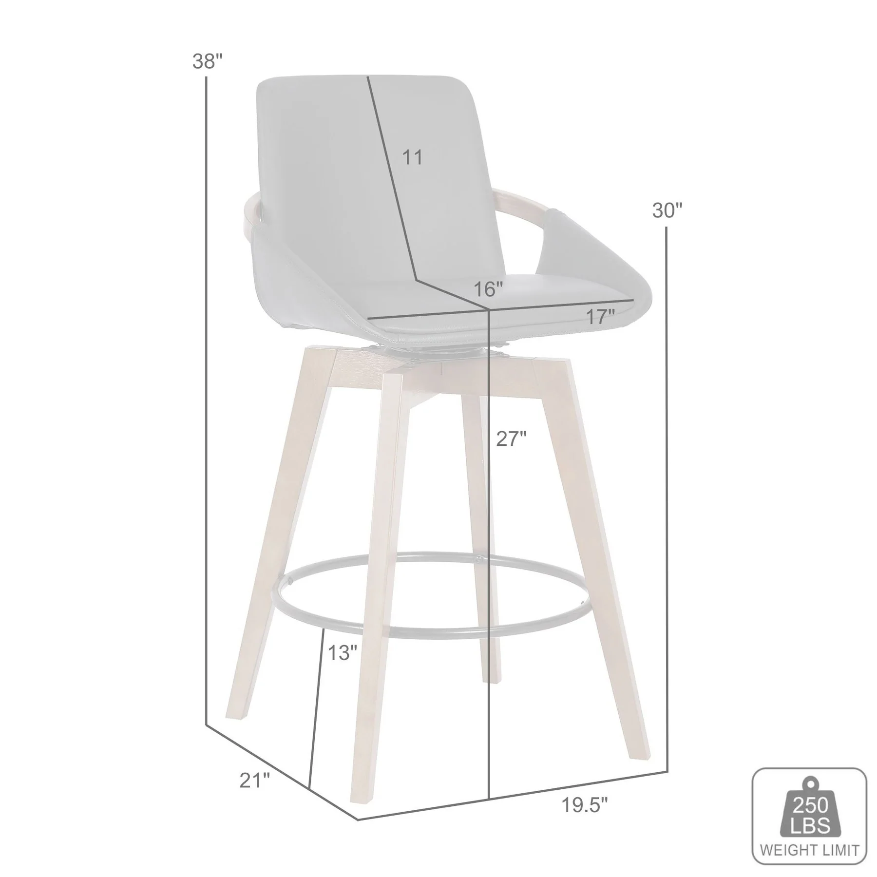 Baylor 26" Gray Faux Leather and Walnut Wood Swivel Bar Stool - Image 6