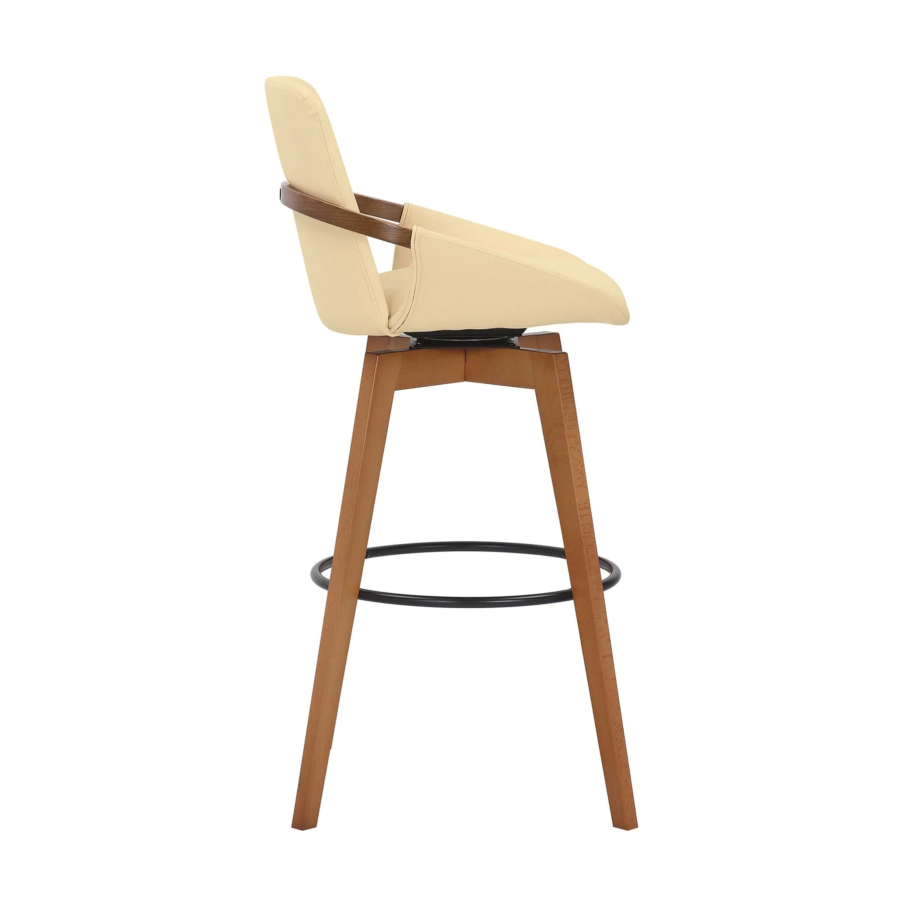 Baylor 30" Cream Faux Leather and Walnut Wood Swivel Bar Stool - Image 3