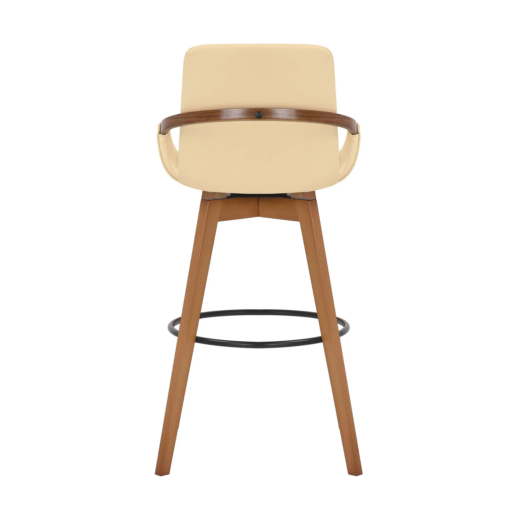 Baylor 30" Cream Faux Leather and Walnut Wood Swivel Bar Stool - Image 5