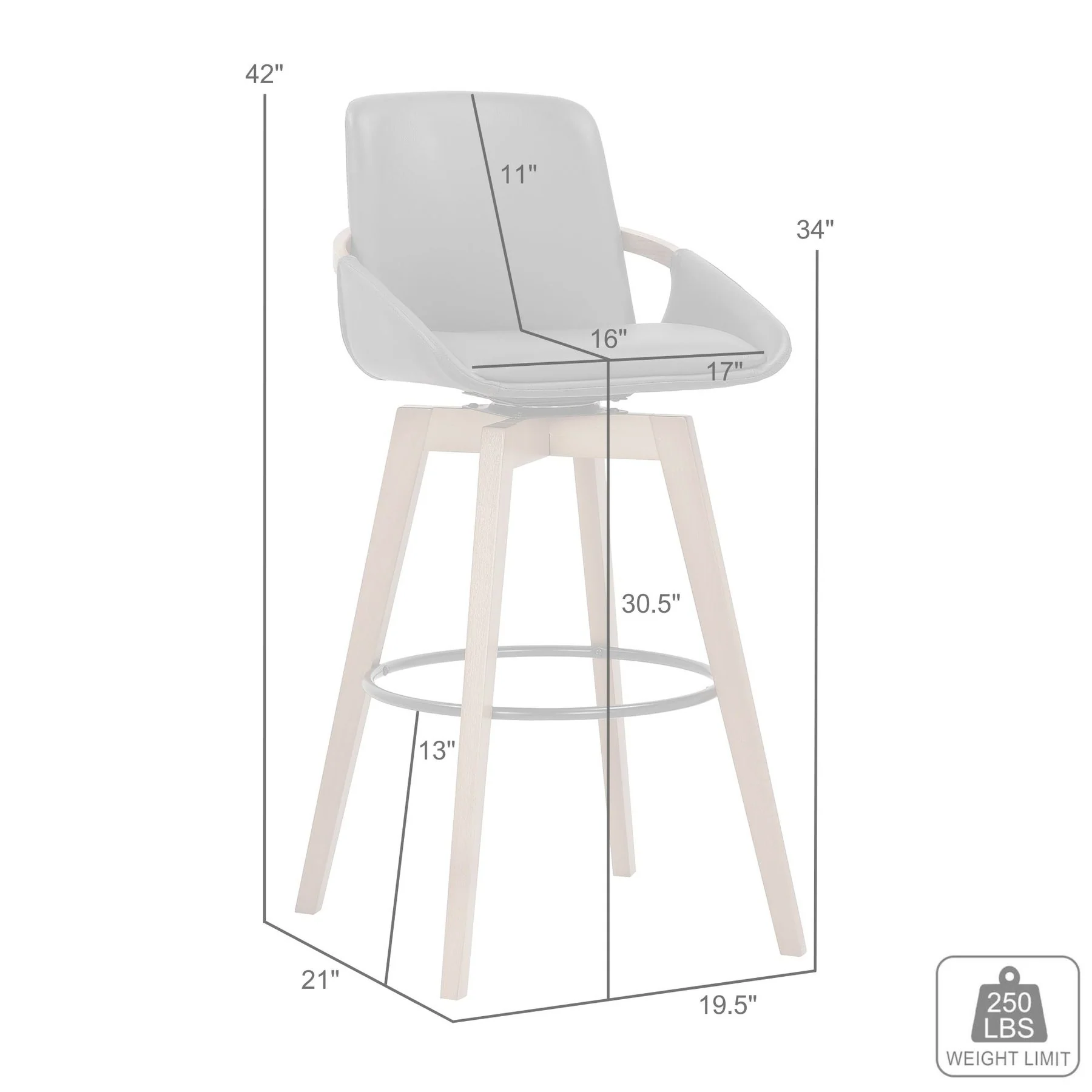 Baylor 30" Cream Faux Leather and Walnut Wood Swivel Bar Stool - Image 6