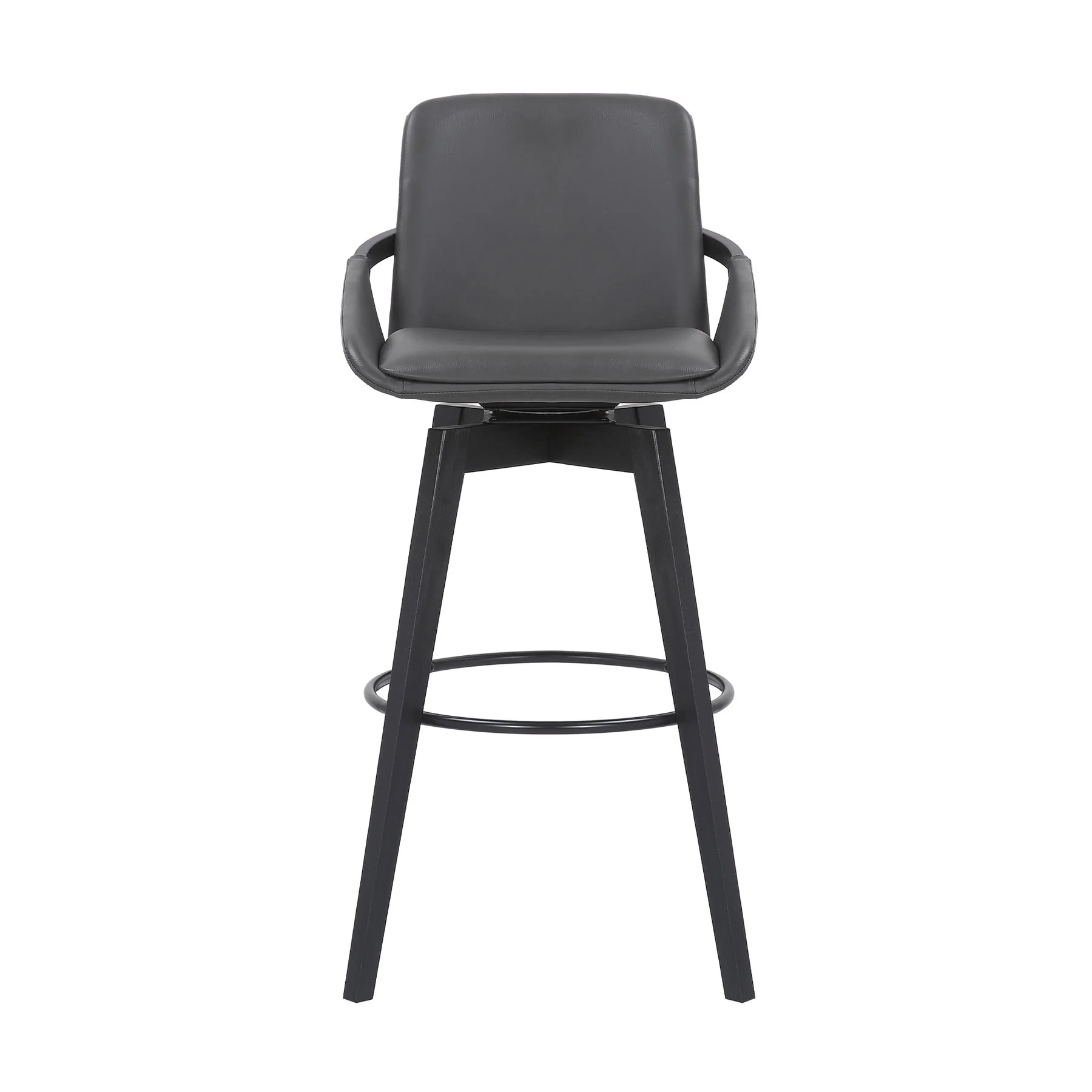 Baylor 30" Gray Faux Leather and Black Wood Swivel Bar Stool - Image 2