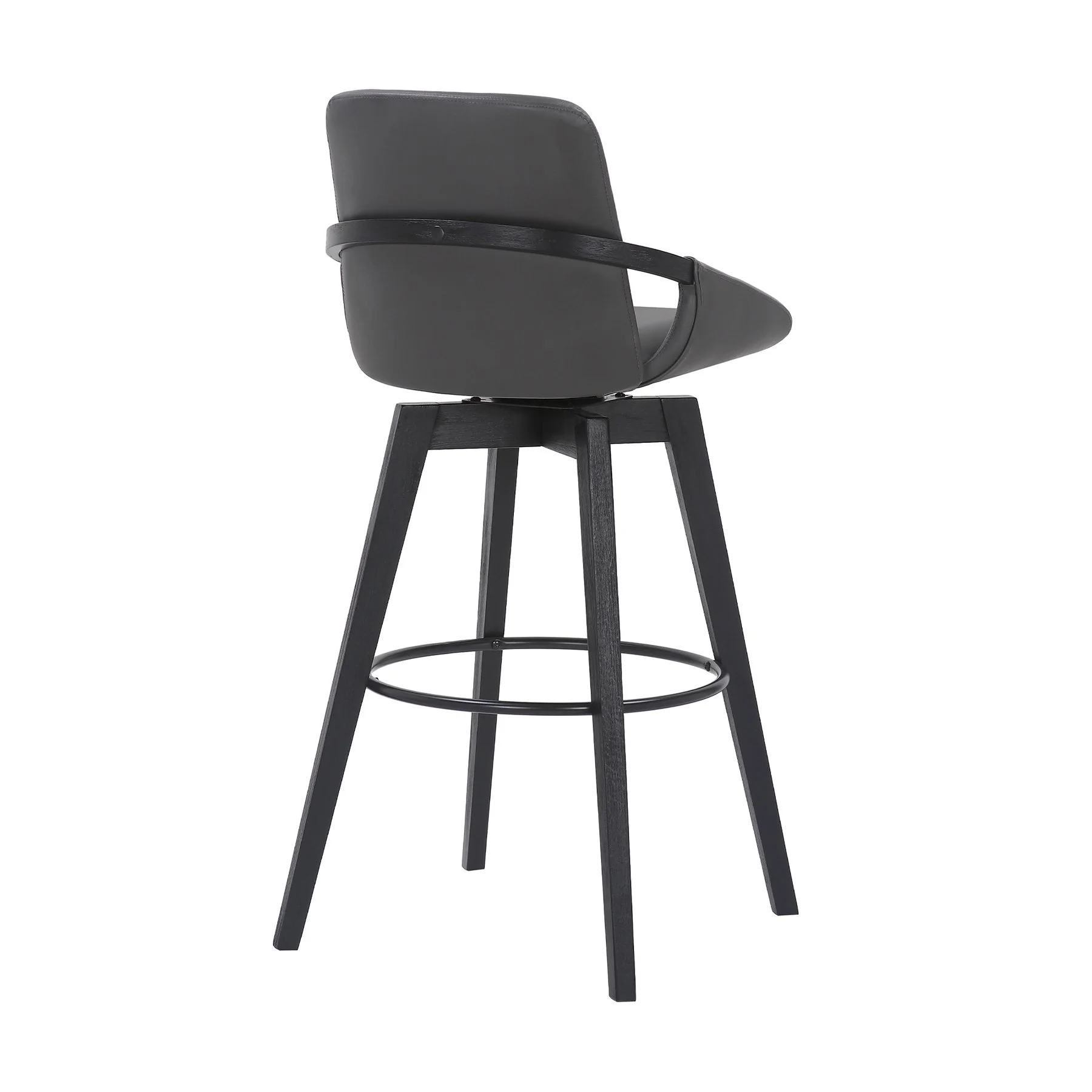 Baylor 30" Gray Faux Leather and Black Wood Swivel Bar Stool - Image 4