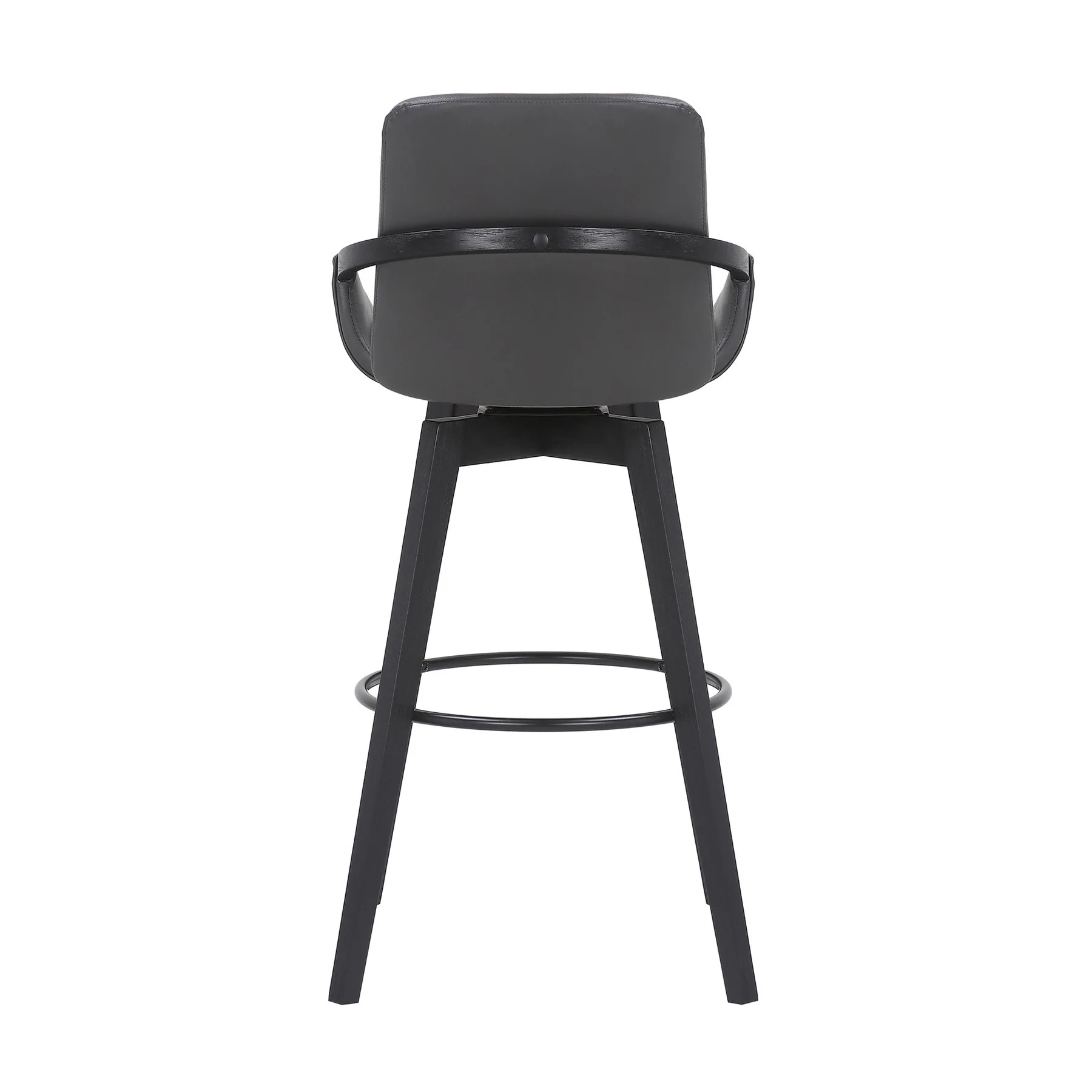 Baylor 30" Gray Faux Leather and Black Wood Swivel Bar Stool - Image 5