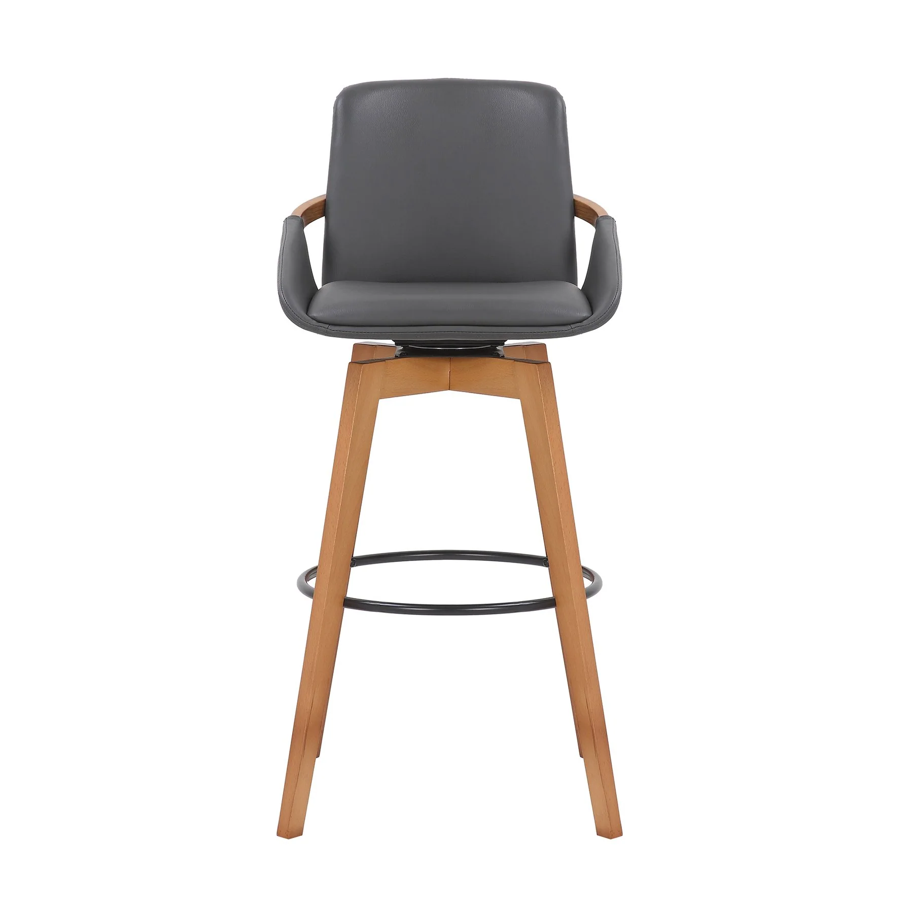 Baylor 30" Gray Faux Leather and Walnut Wood Swivel Bar Stool - Image 2