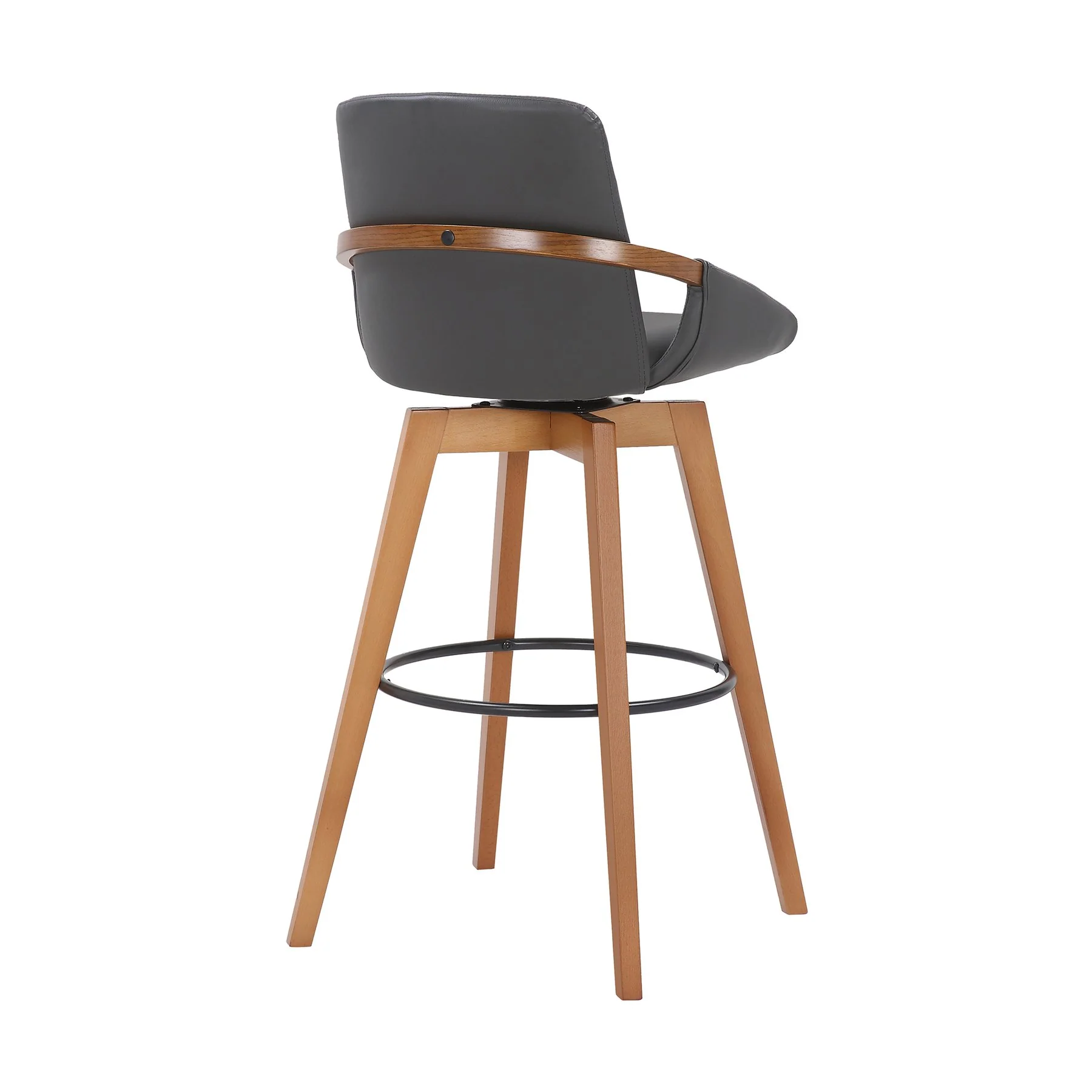 Baylor 30" Gray Faux Leather and Walnut Wood Swivel Bar Stool - Image 4