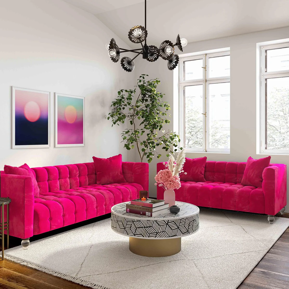 Bea Hot Pink Velvet Loveseat - Image 2