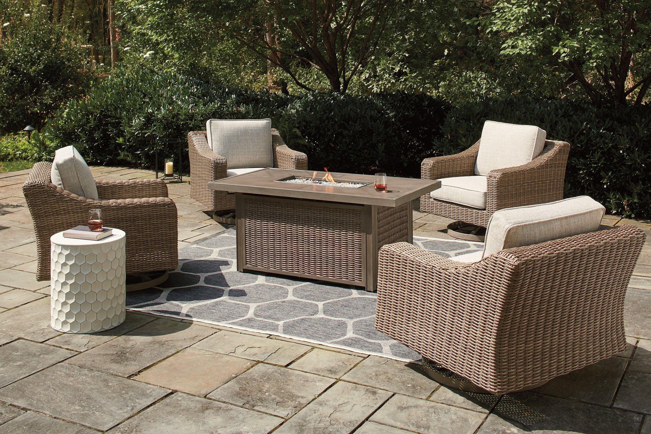 Beachcroft Beachcroft Fire Pit Table with Four Nuvella Swivel Lounge Chairs - Image 2