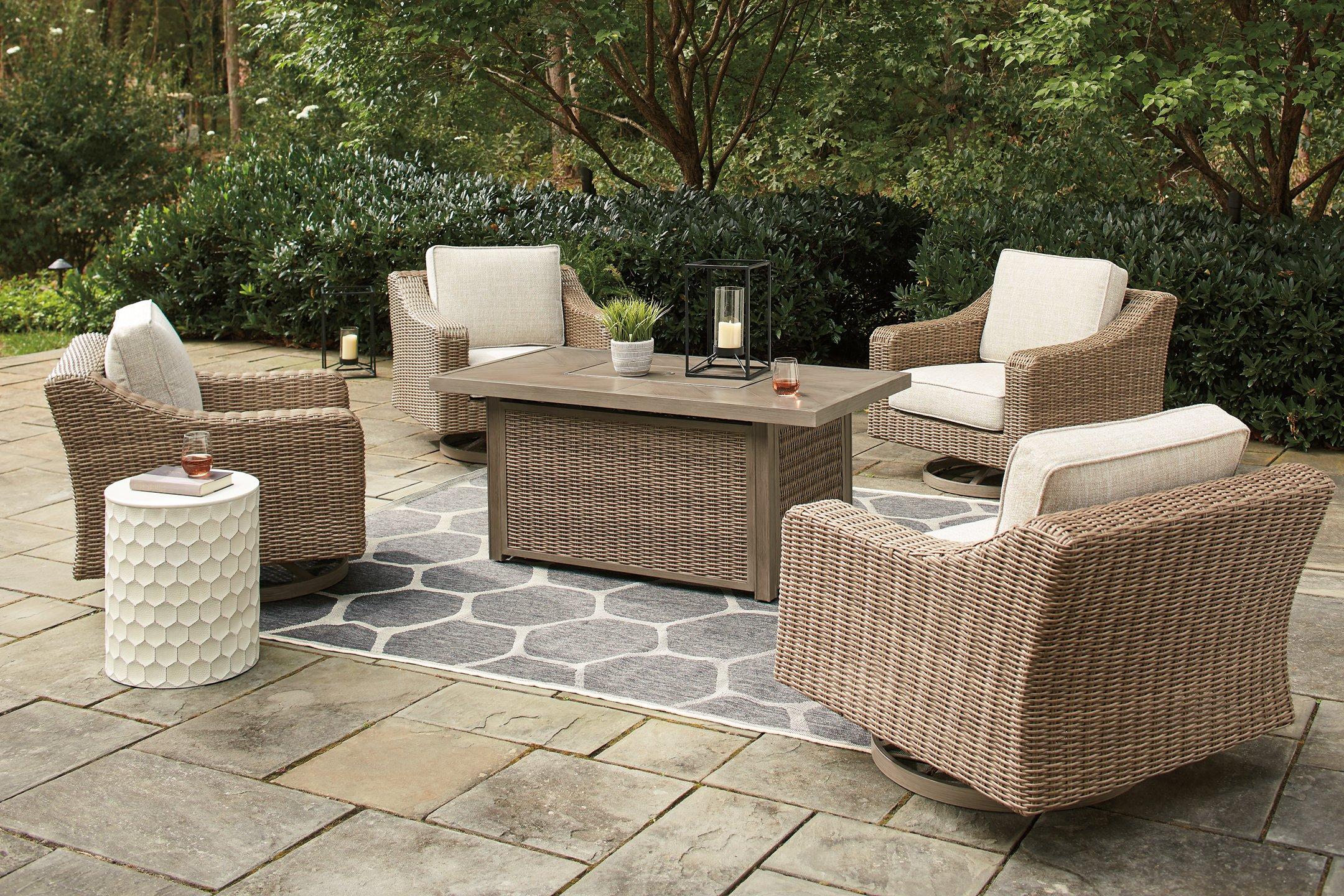 Beachcroft Beachcroft Fire Pit Table with Four Nuvella Swivel Lounge Chairs - Image 3