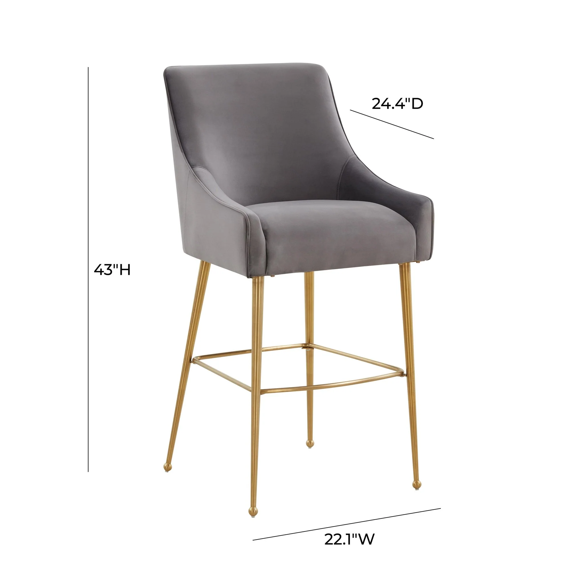 Beatrix Dark Grey Velvet Bar Stool - Gold Legs - Image 6