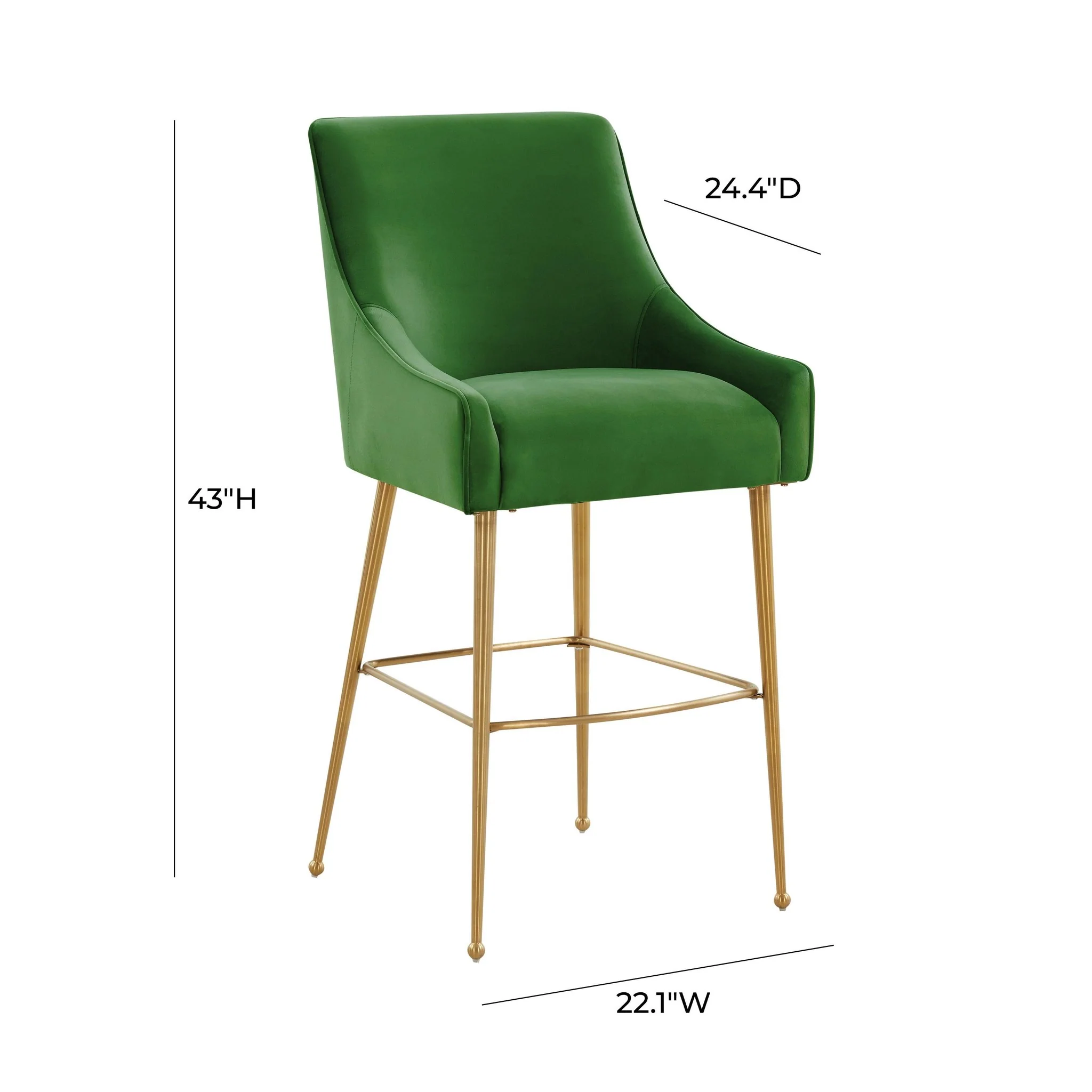 Beatrix Green Velvet Bar Stool - Gold Legs - Image 6