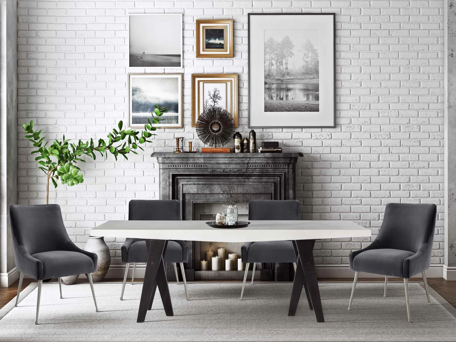 Beatrix Grey Velvet Side Chair with Silver Legs - Image 7