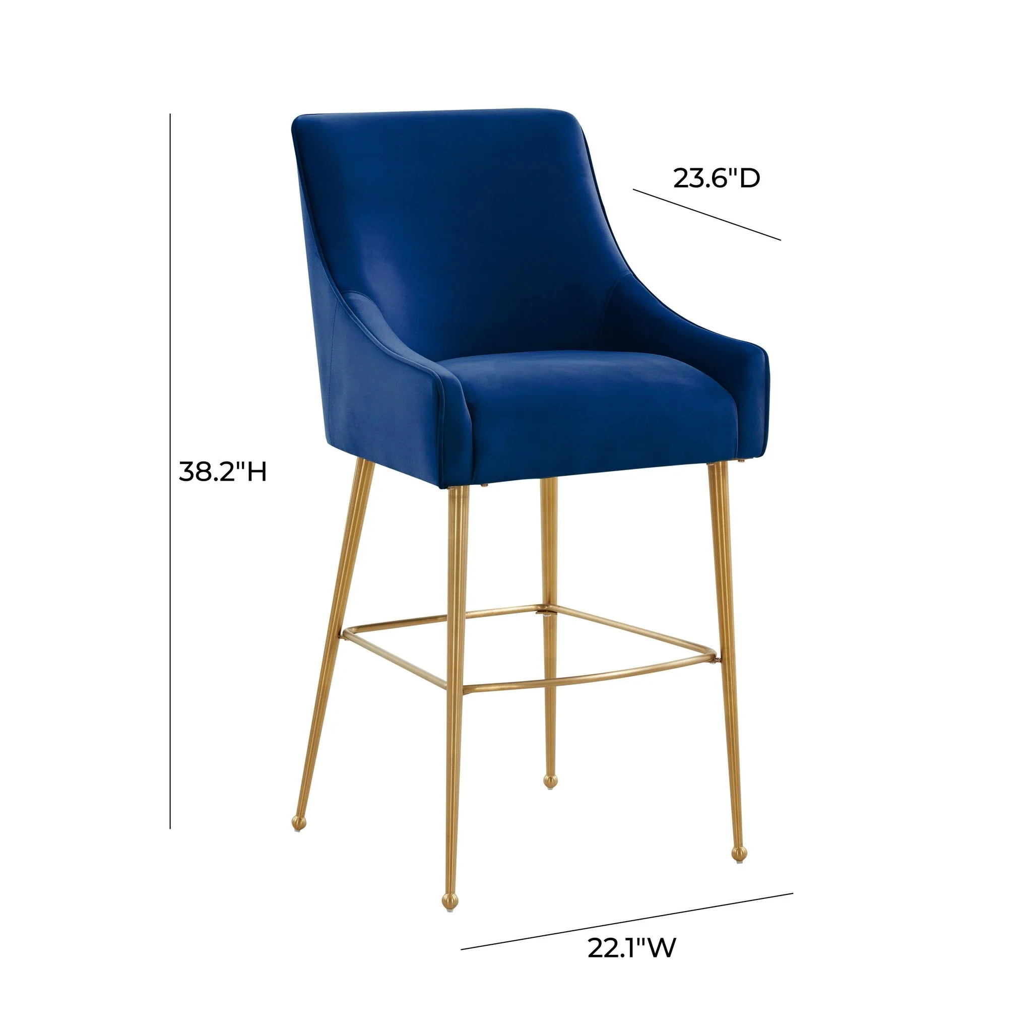 Beatrix Navy Velvet Counter Stool - Gold Legs - Image 6