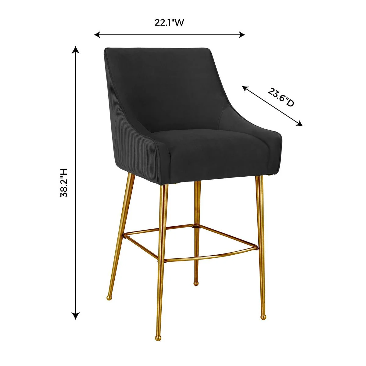 Beatrix Pleated Black Velvet Counter Stool - Image 6