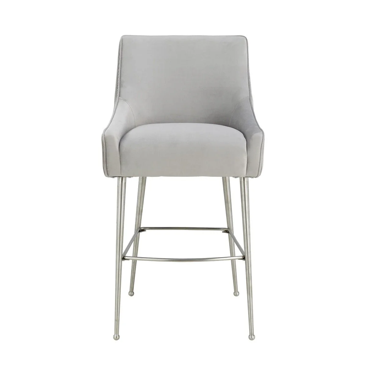 Beatrix Pleated Light Grey Velvet Counter Stool - Image 3