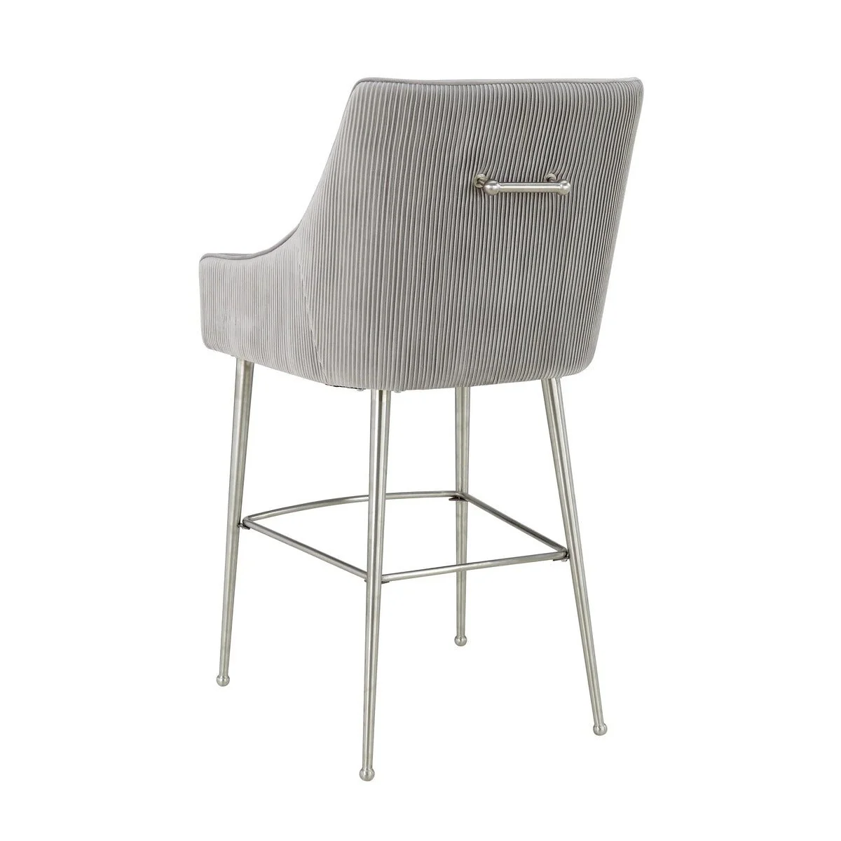 Beatrix Pleated Light Grey Velvet Counter Stool - Image 4