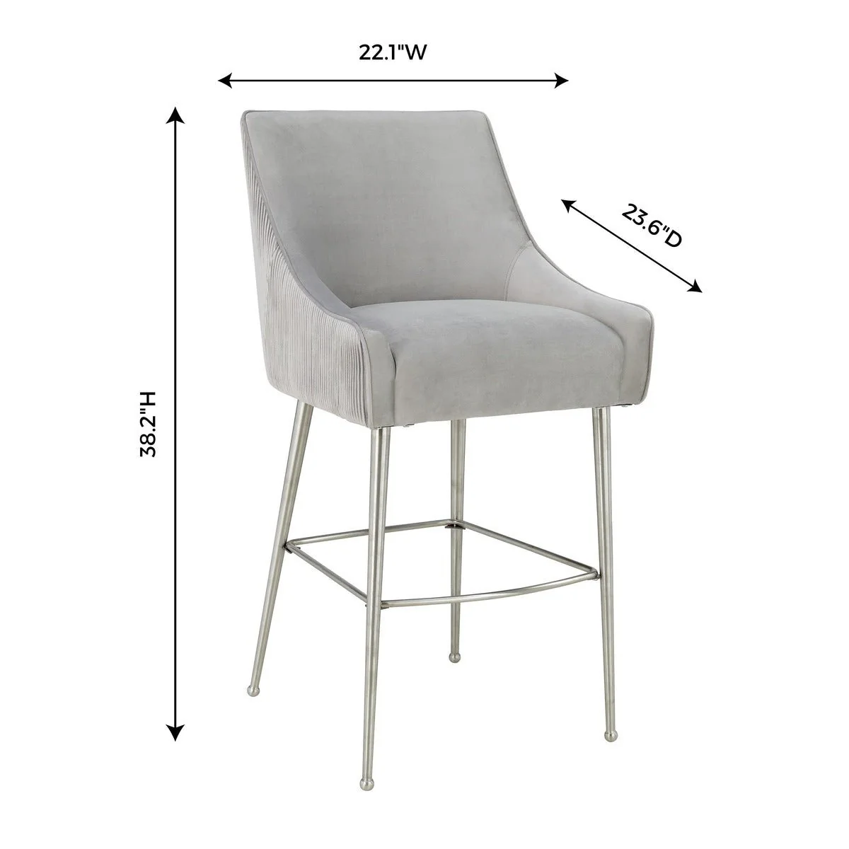 Beatrix Pleated Light Grey Velvet Counter Stool - Image 6