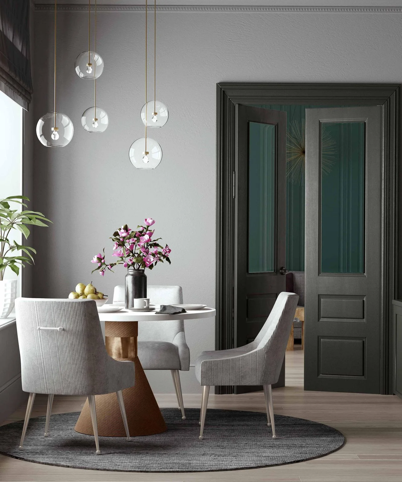 Beatrix Pleated Light Grey Velvet Side Chair - Image 2