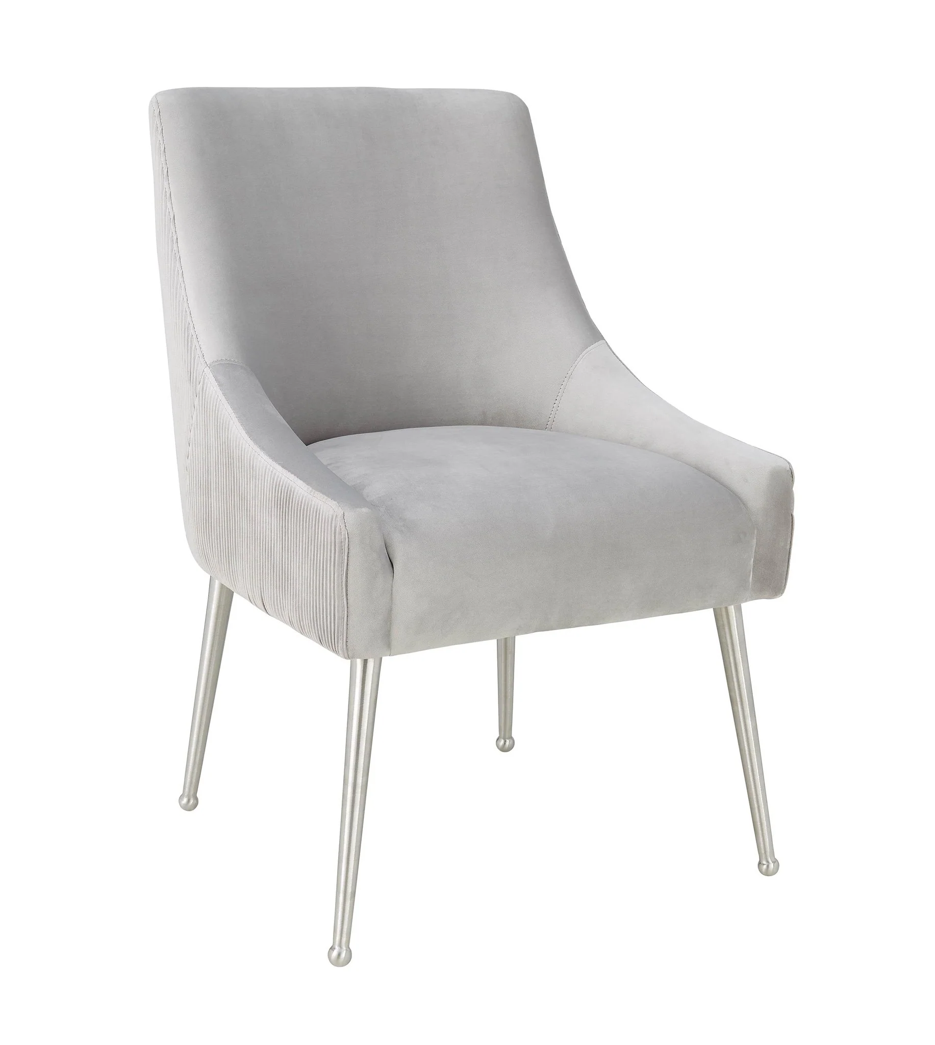 Beatrix Pleated Light Grey Velvet Side Chair - Silver Legs - Image 3