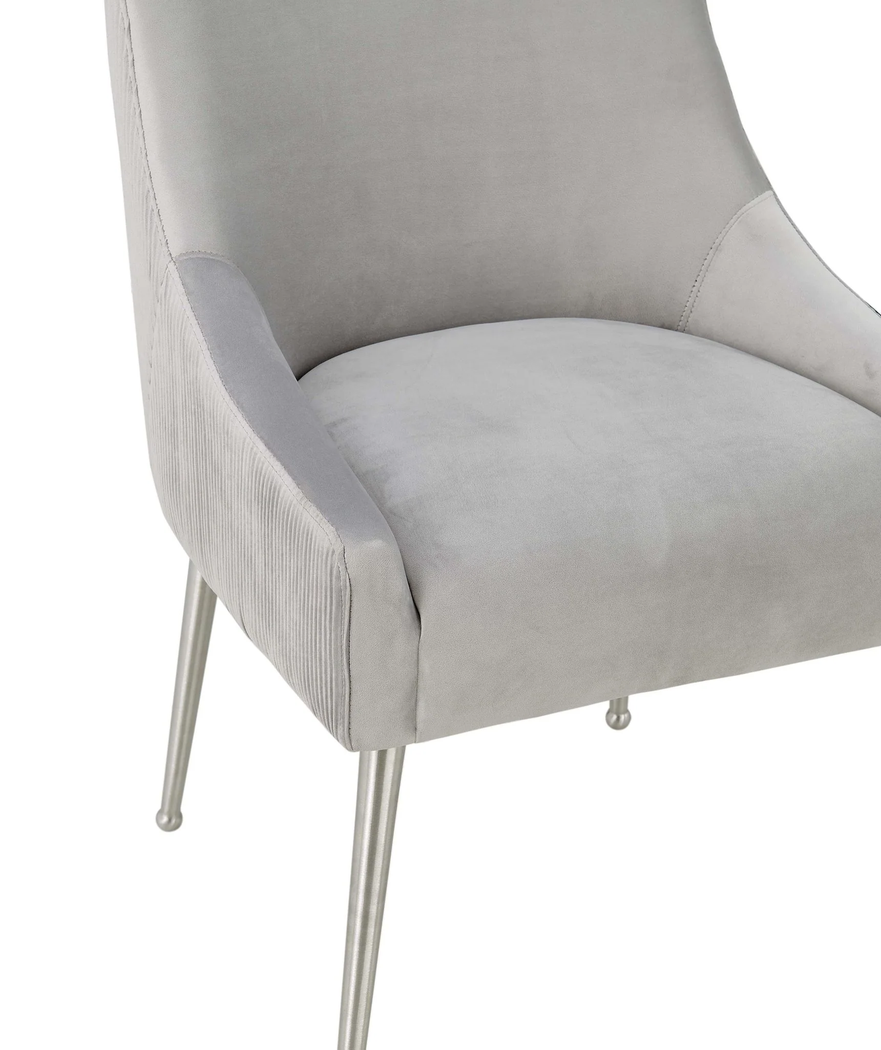 Beatrix Pleated Light Grey Velvet Side Chair - Silver Legs - Image 6