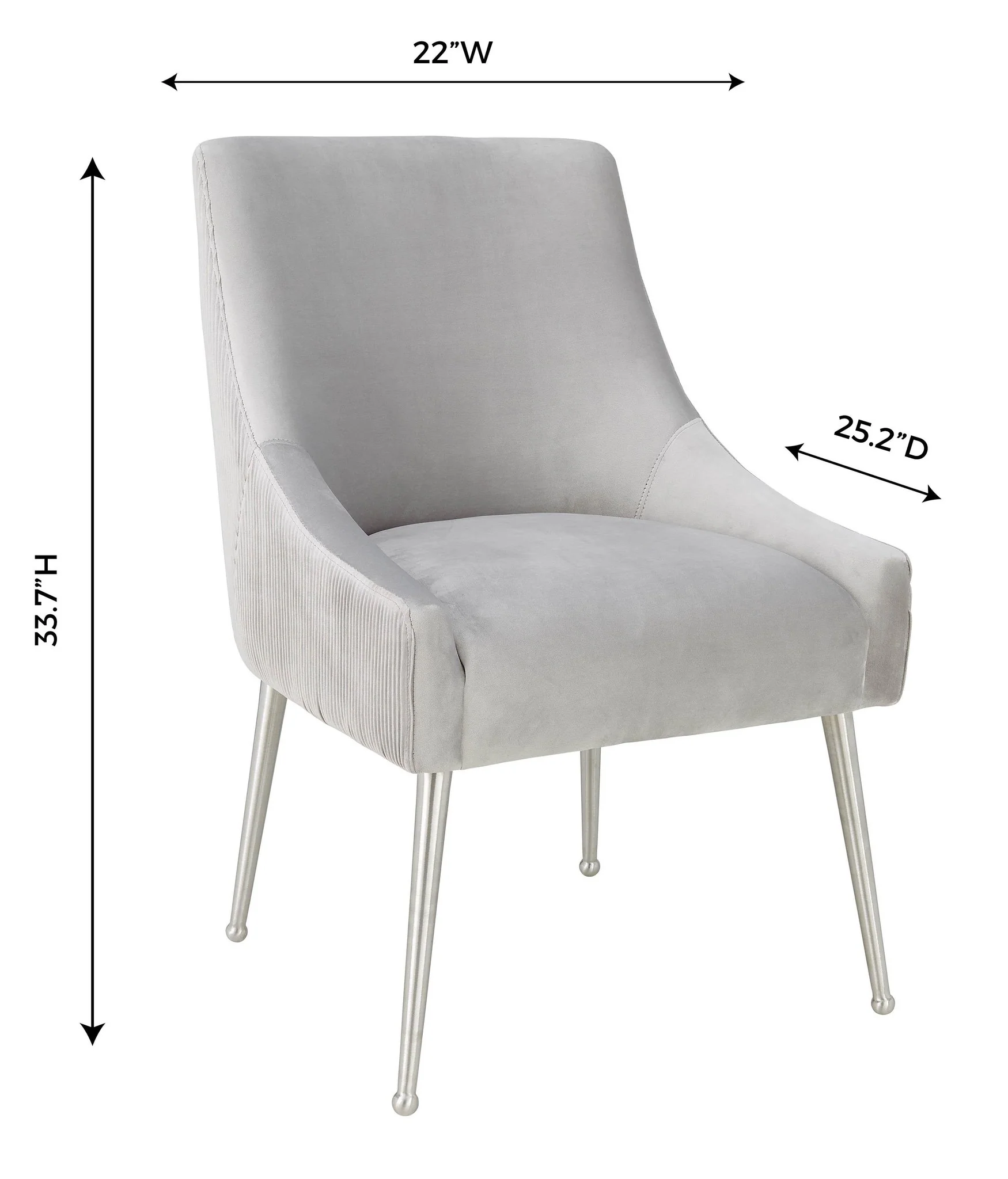 Beatrix Pleated Light Grey Velvet Side Chair - Silver Legs - Image 7