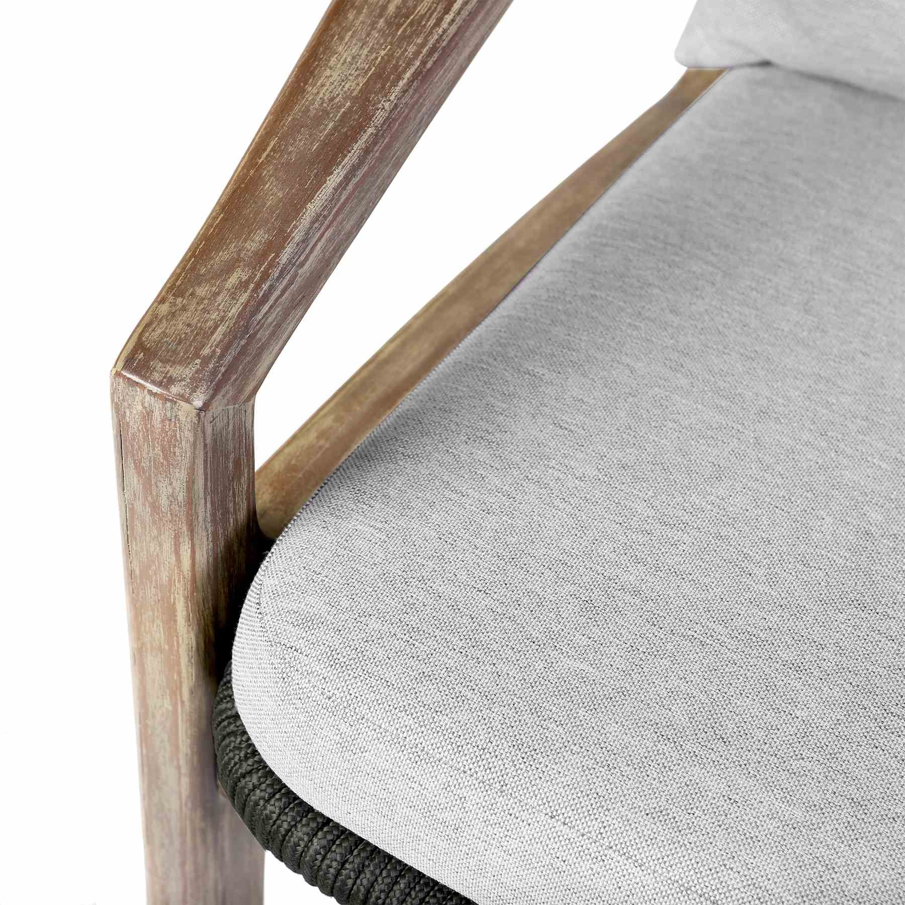 Beckham 4 Piece Outdoor Patio Seating Set in Light Eucalyptus Wood with Charcoal Rope and White Cushions - Image 9