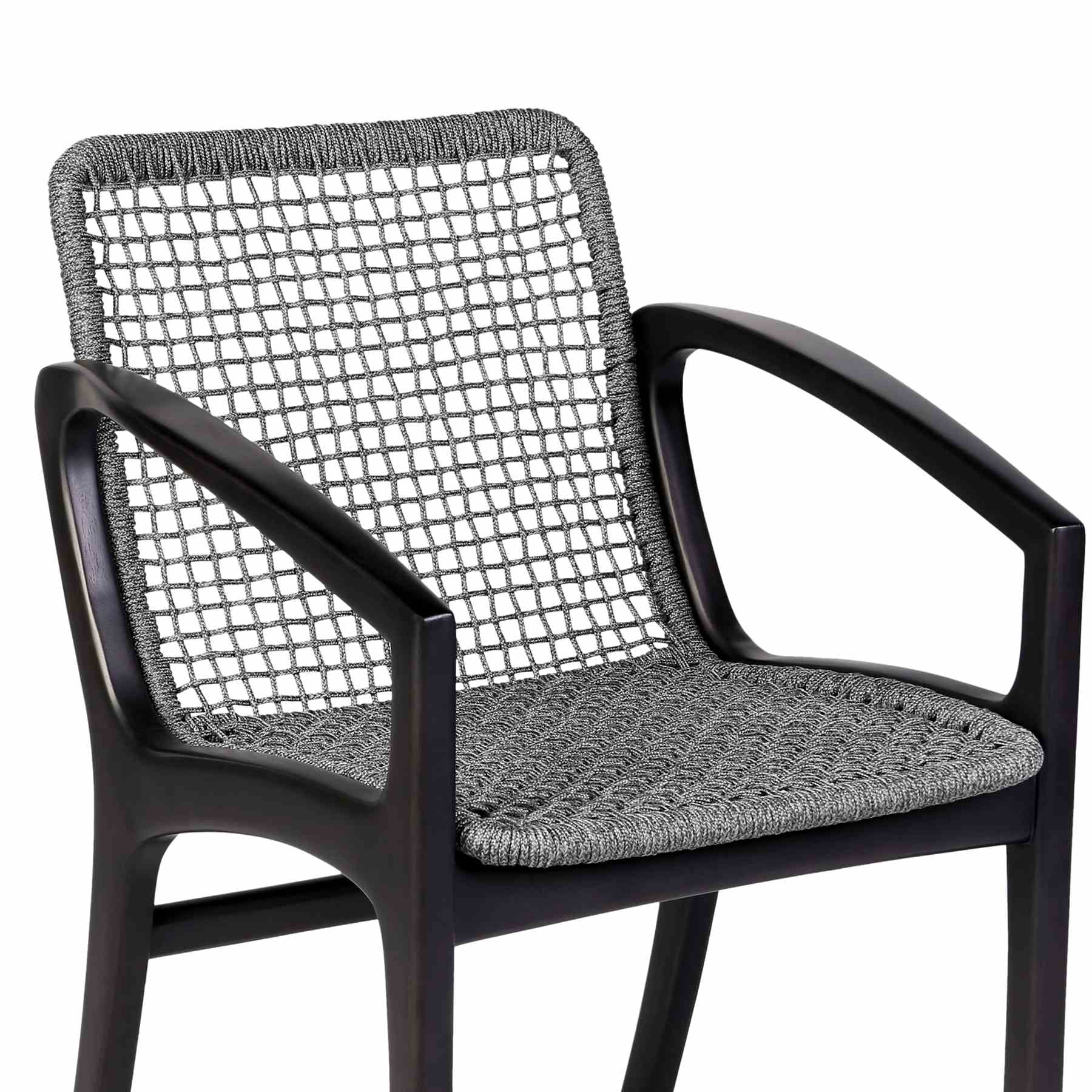 Beckham Outdoor Patio Dining Chair in Dark Eucalyptus Wood and Gray Rope - Image 6