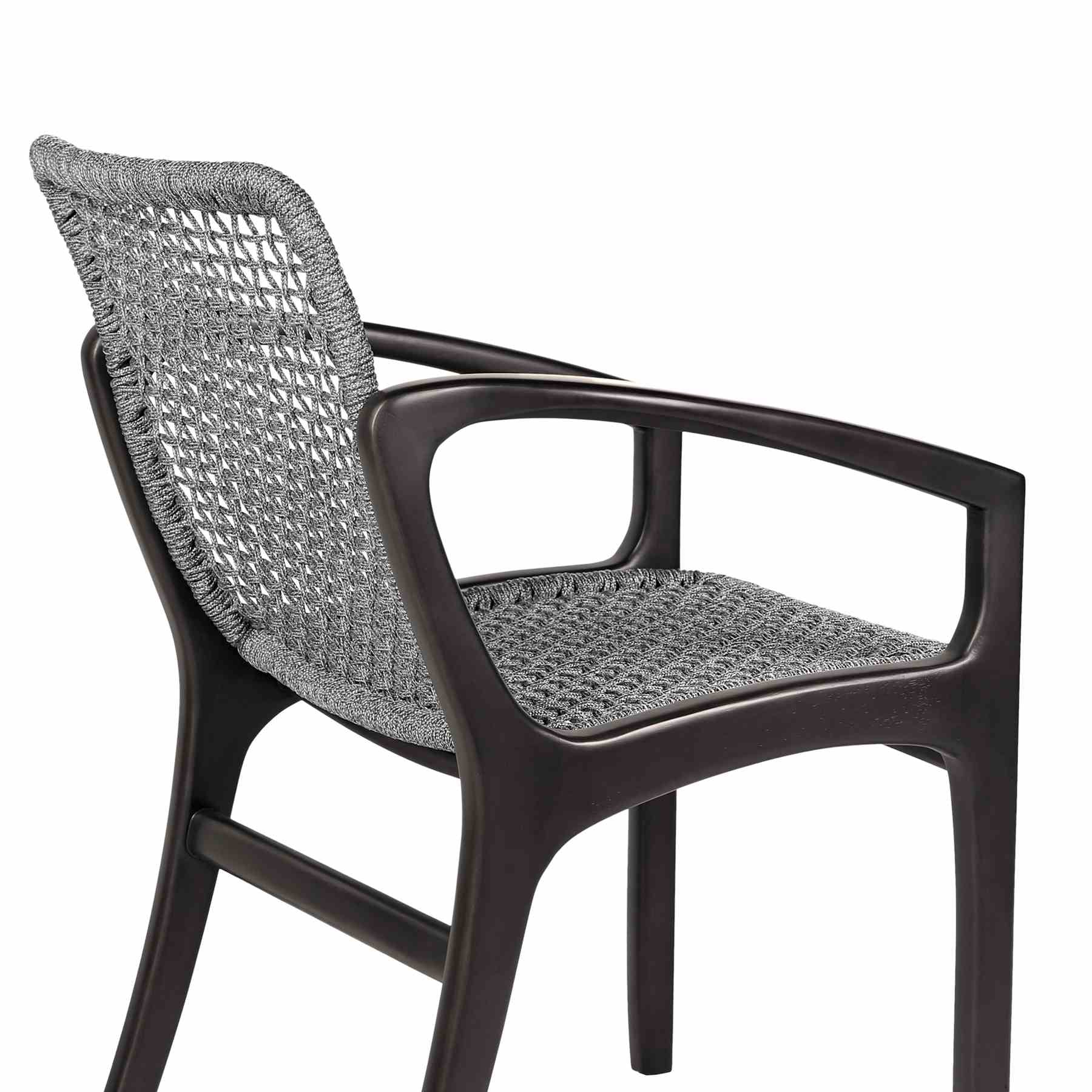 Beckham Outdoor Patio Dining Chair in Dark Eucalyptus Wood and Gray Rope - Image 7