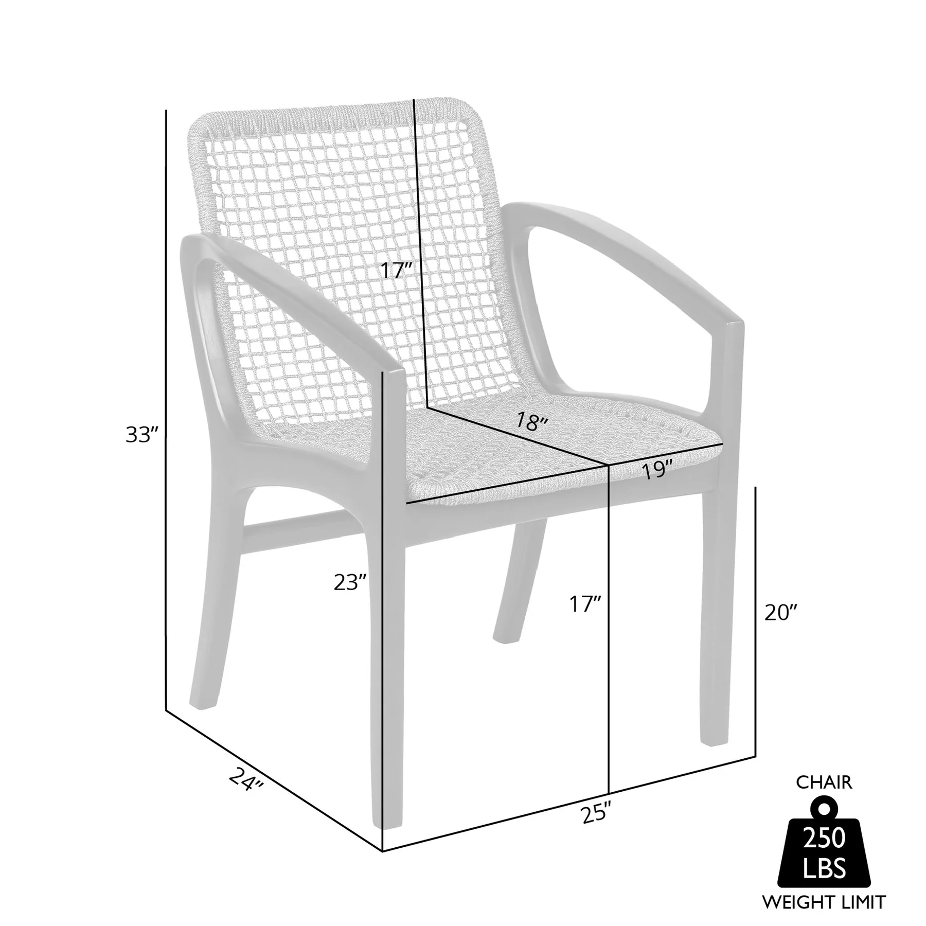 Beckham Outdoor Patio Dining Chair in Light Eucalyptus Wood and Charcoal Rope - Image 10