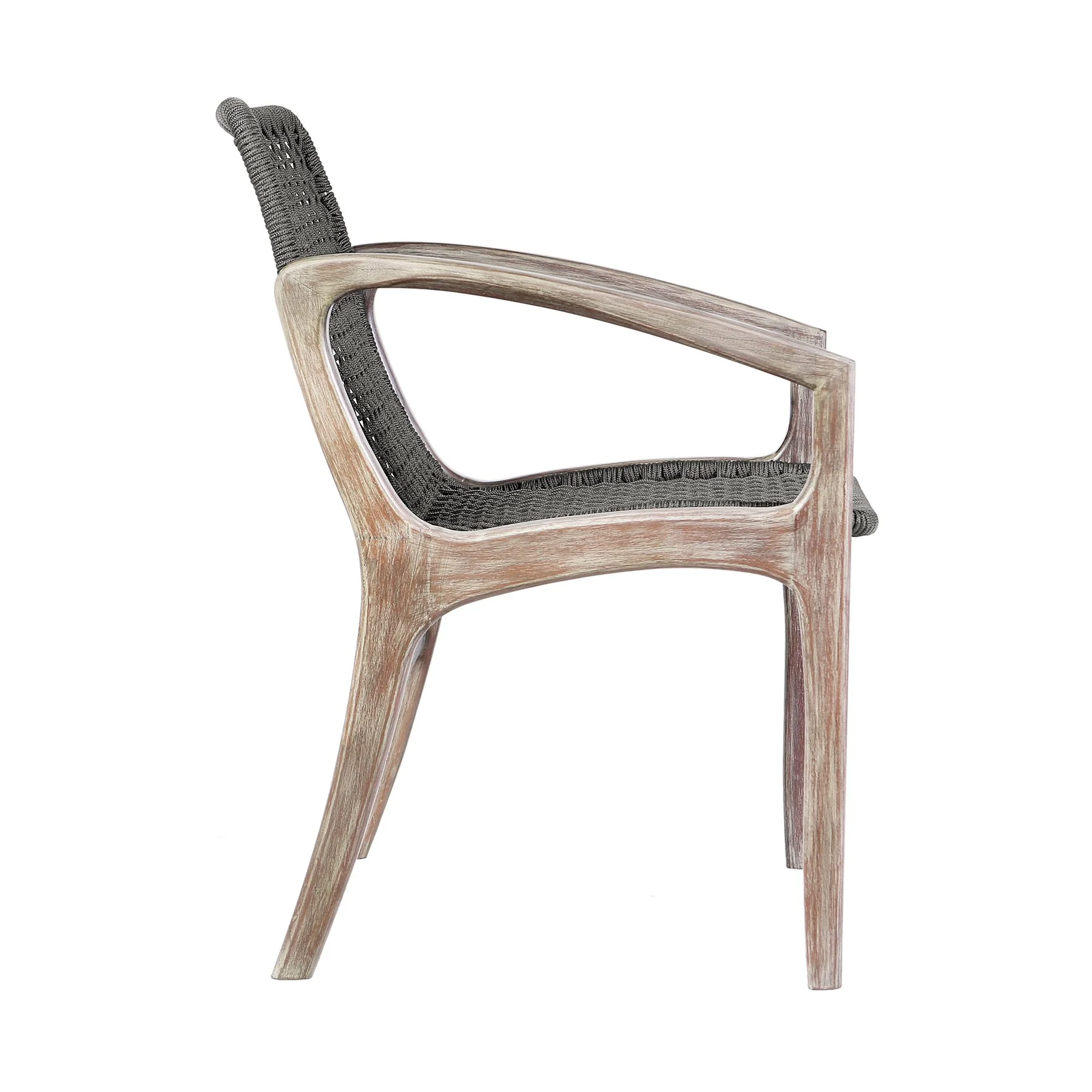 Beckham Outdoor Patio Dining Chair in Light Eucalyptus Wood and Charcoal Rope - Image 3