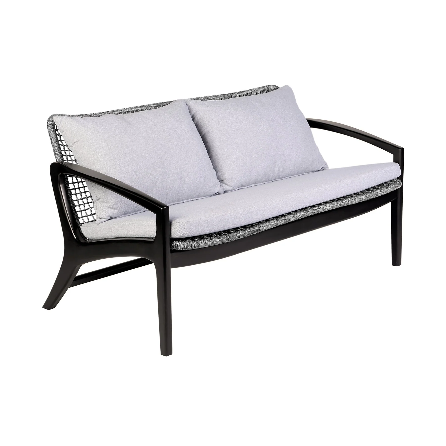 Beckham Outdoor Sofa in Dark Eucalyptus Wood and Gray Rope with White Cushions - Image 3