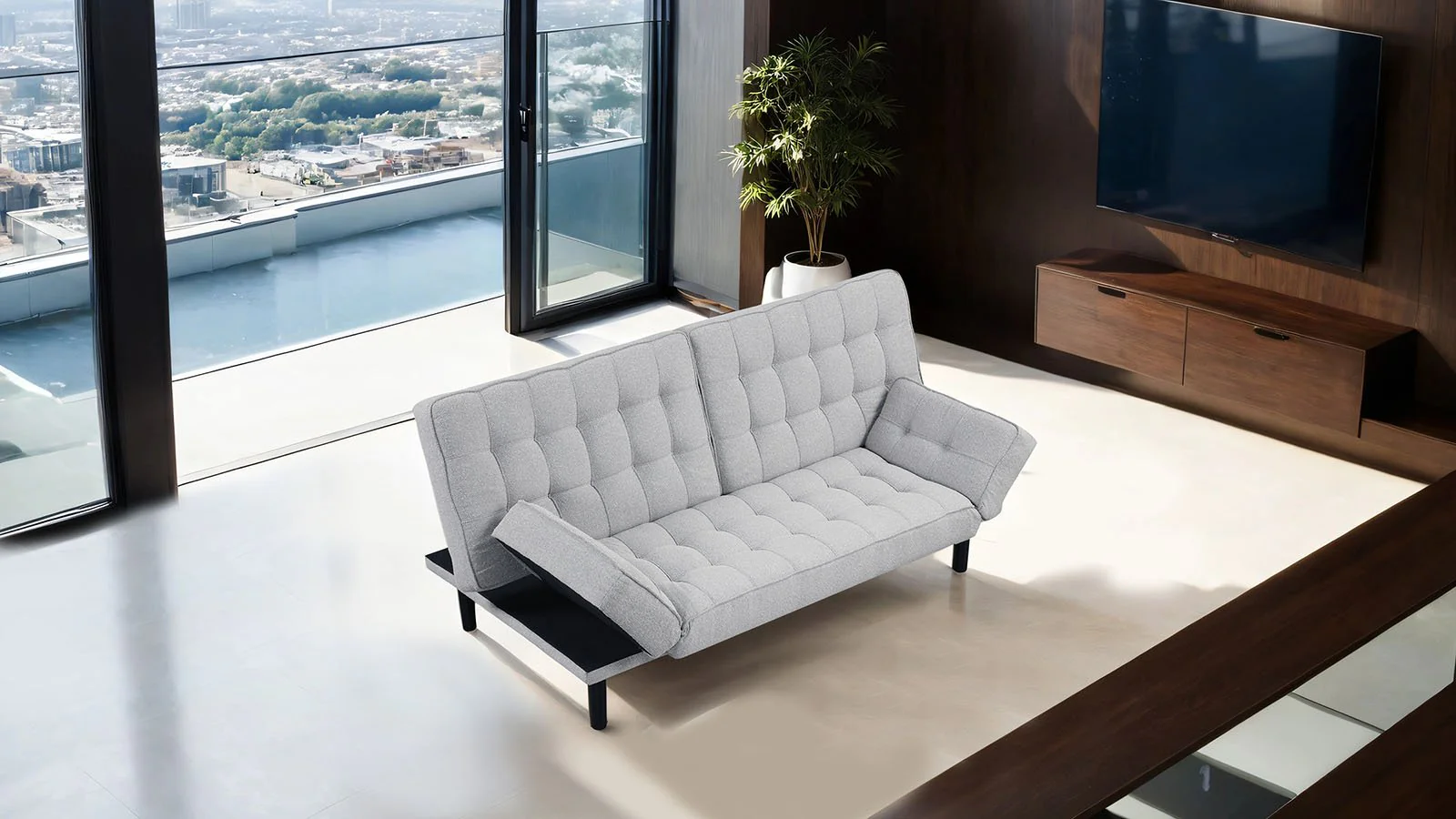 Bellevue Futon Sofa, Light Gray - Image 2