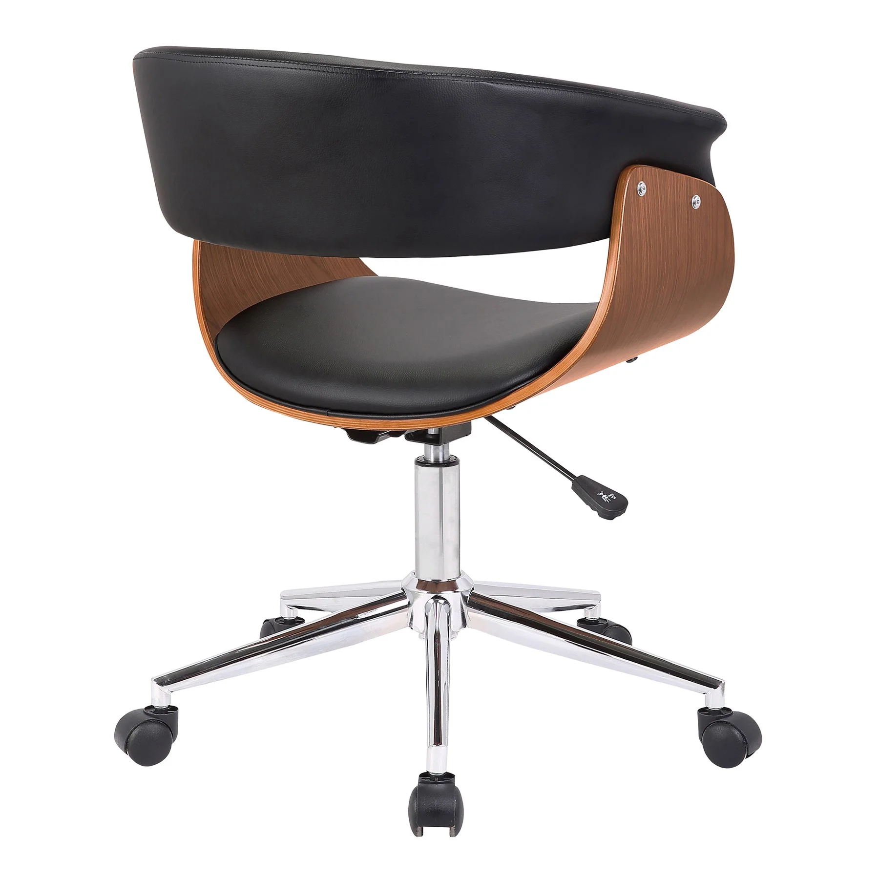 Bellevue Mid-Century Office Chair in Chrome Finish with Black Faux Leather and Walnut Veneer - Image 3