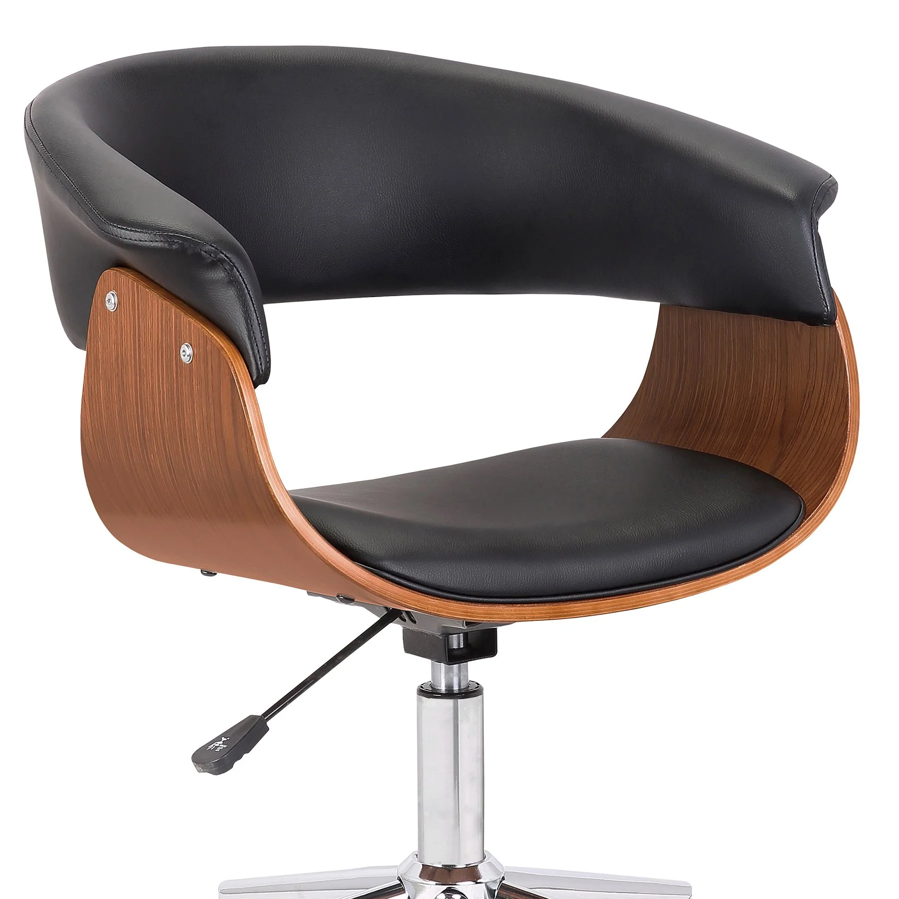 Bellevue Mid-Century Office Chair in Chrome Finish with Black Faux Leather and Walnut Veneer - Image 4