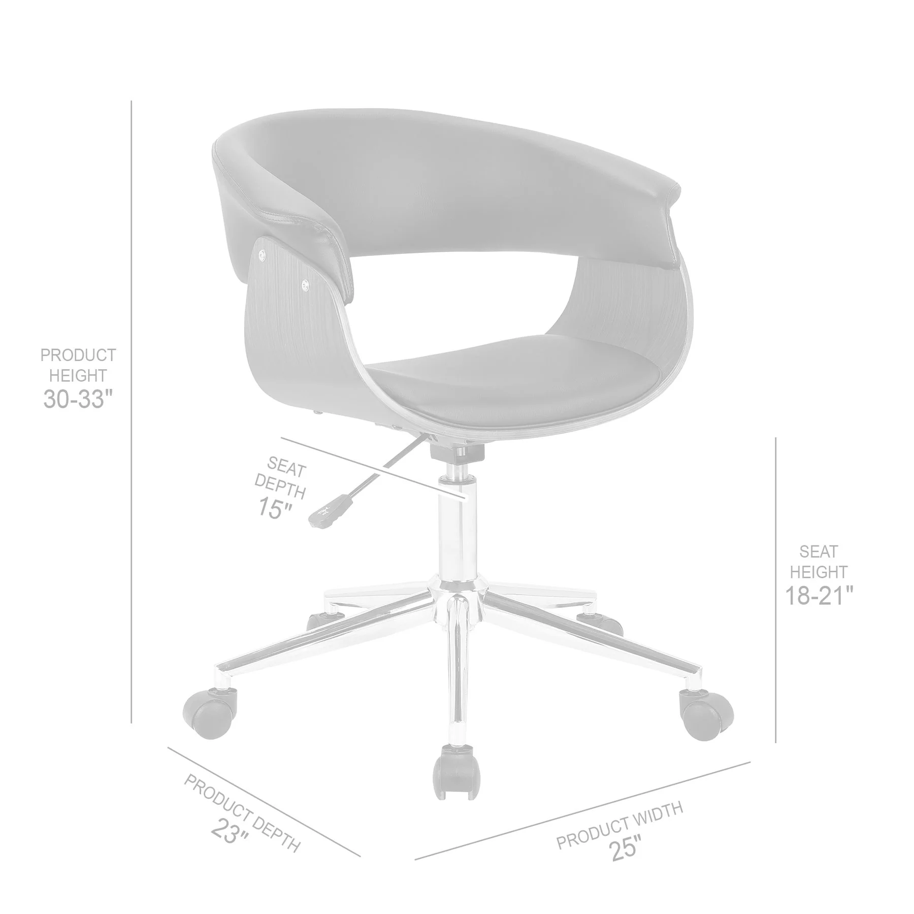 Bellevue Mid-Century Office Chair in Chrome Finish with Black Faux Leather and Walnut Veneer - Image 7