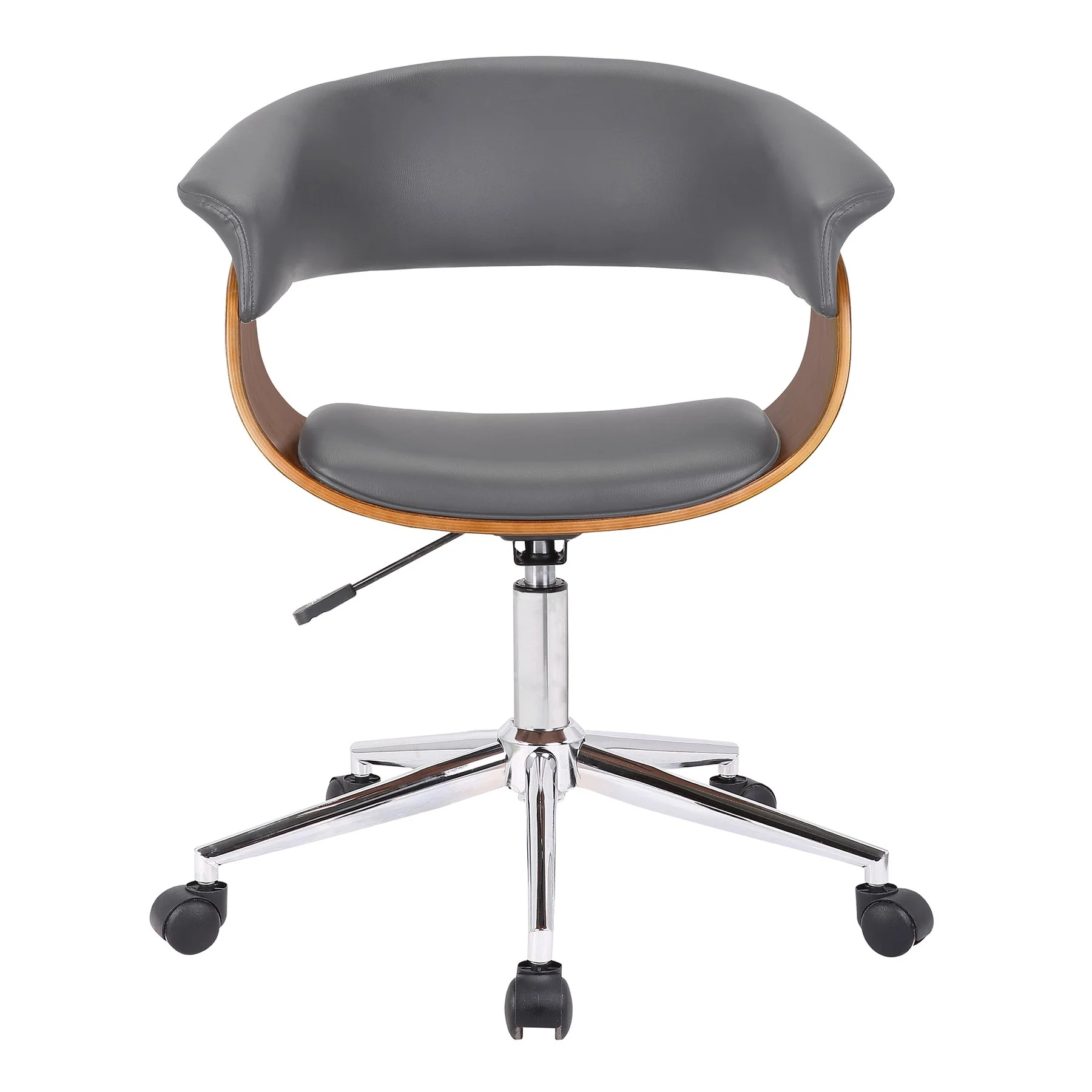Bellevue Mid-Century Office Chair in Chrome Finish with Gray Faux Leather and Walnut Veneer - Image 2