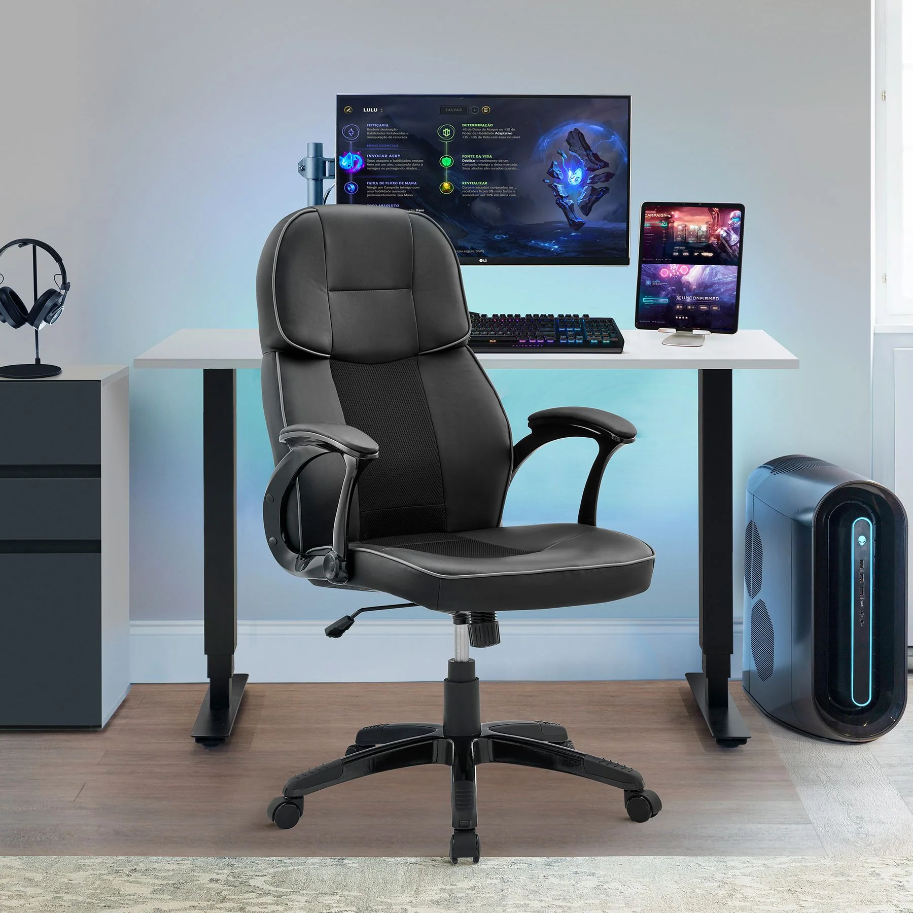 Bender Adjustable Racing Gaming Chair in Black Faux Leather with Dark Gray Accents - Image 9