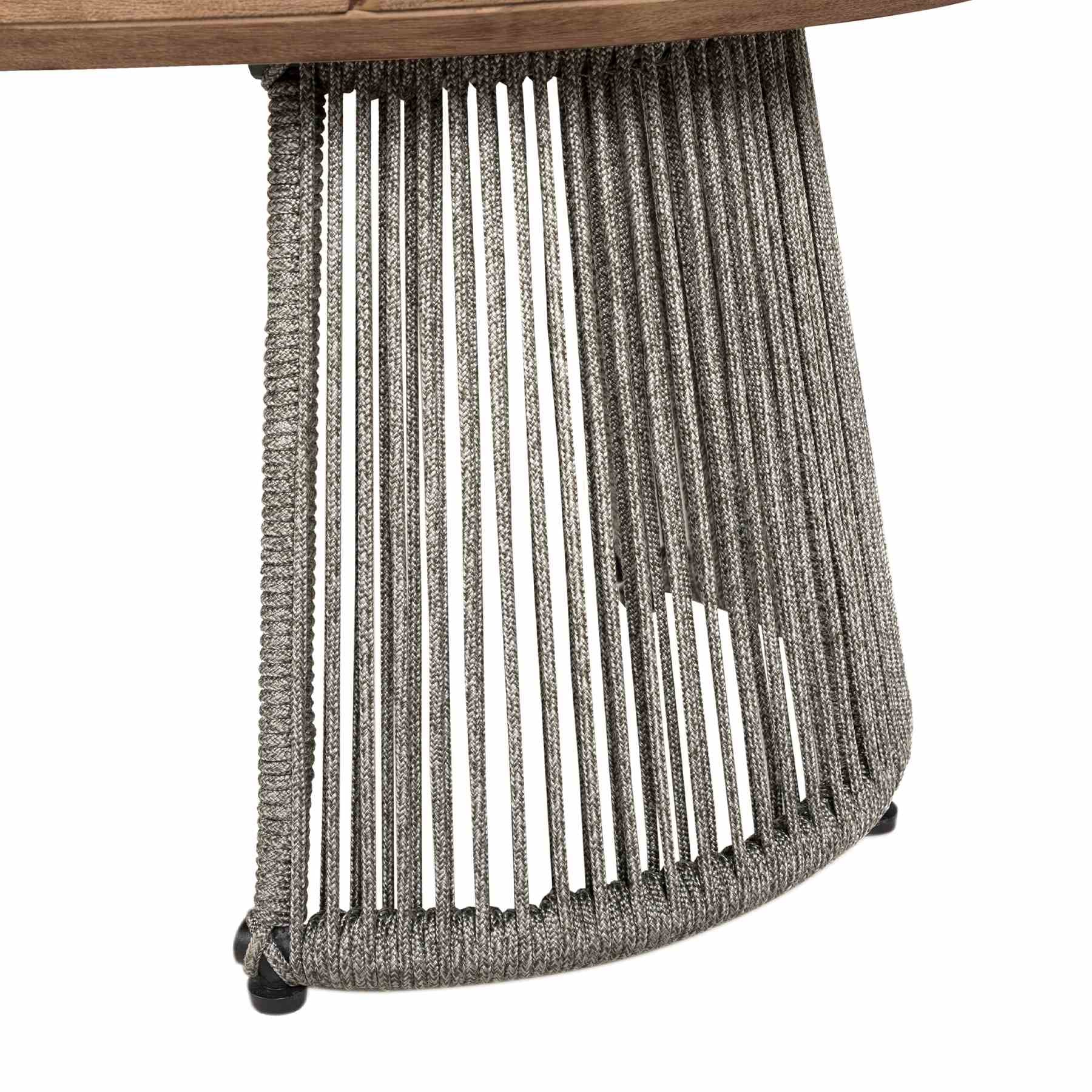 Benicia Outdoor Patio 4 Piece Conversation Set in Weathered Eucalyptus Wood and Metal with Gray Rope and Taupe Cushions - Image 12