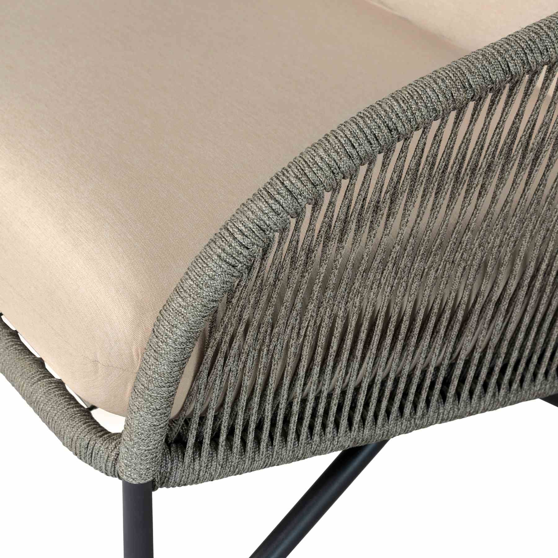 Benicia Outdoor Patio Sofa in Black Steel with Gray Rope and Taupe Olefin Cushions - Image 7