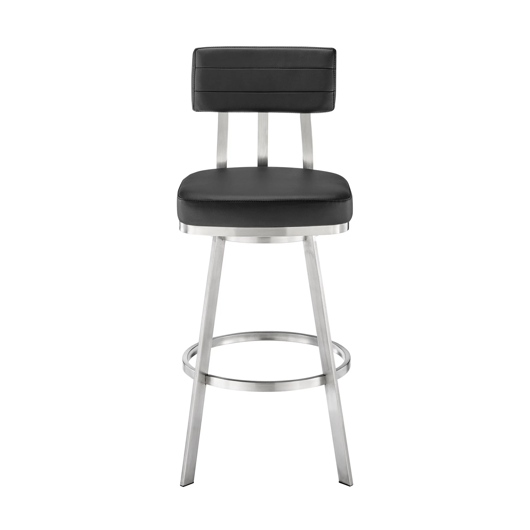 Benjamin 26" Swivel Counter Stool in Brushed Stainless Steel with Black Faux Leather - Image 2