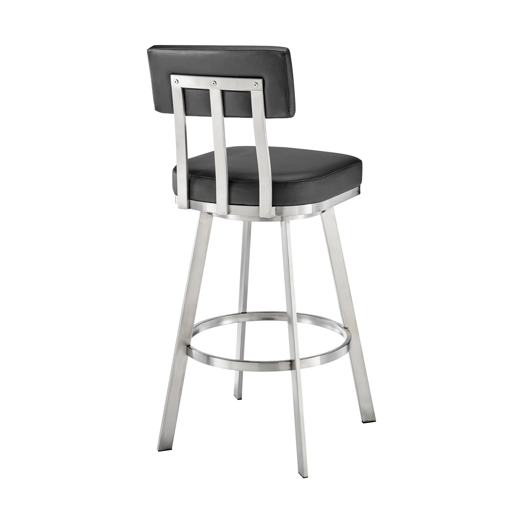 Benjamin 26" Swivel Counter Stool in Brushed Stainless Steel with Black Faux Leather - Image 5