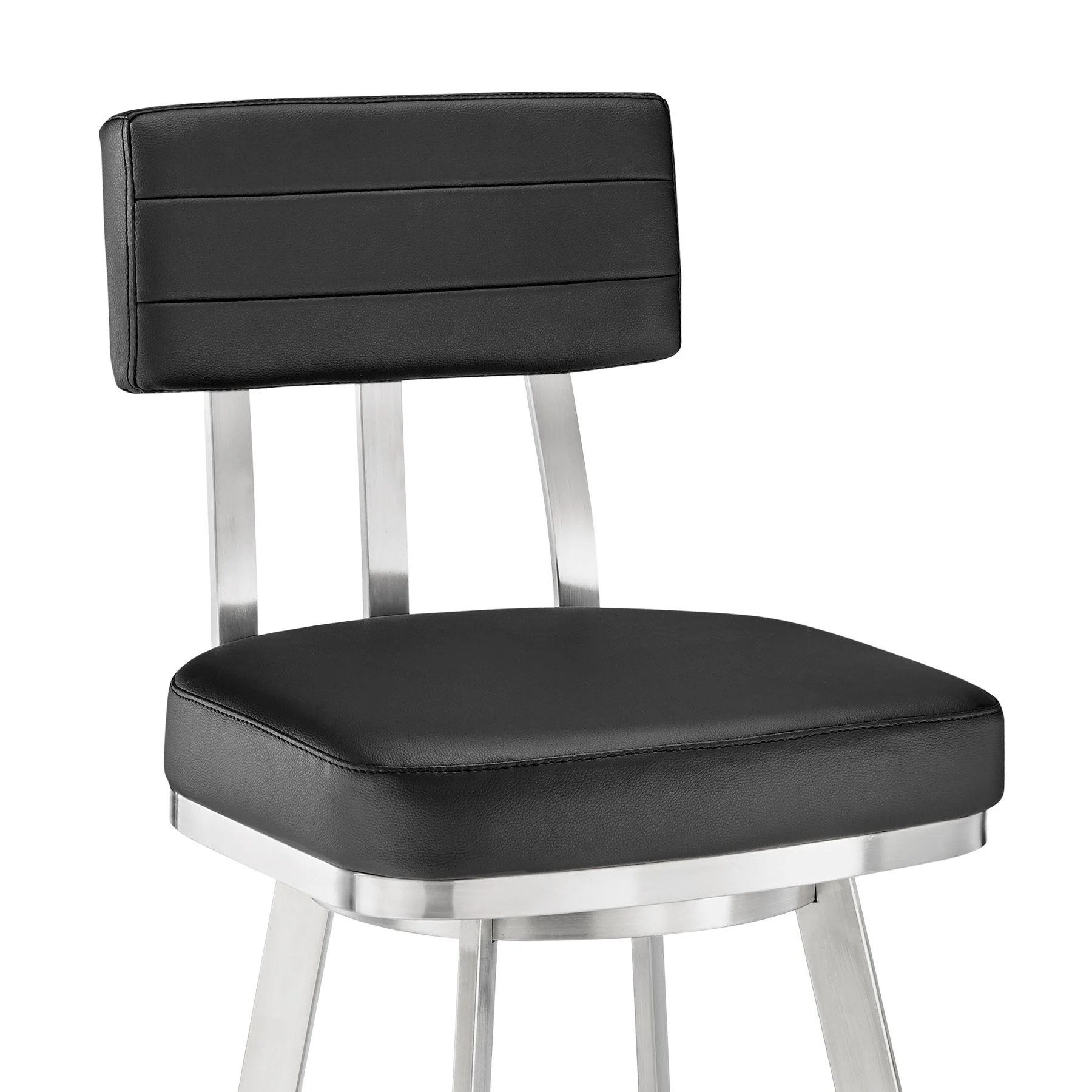 Benjamin 26" Swivel Counter Stool in Brushed Stainless Steel with Black Faux Leather - Image 6