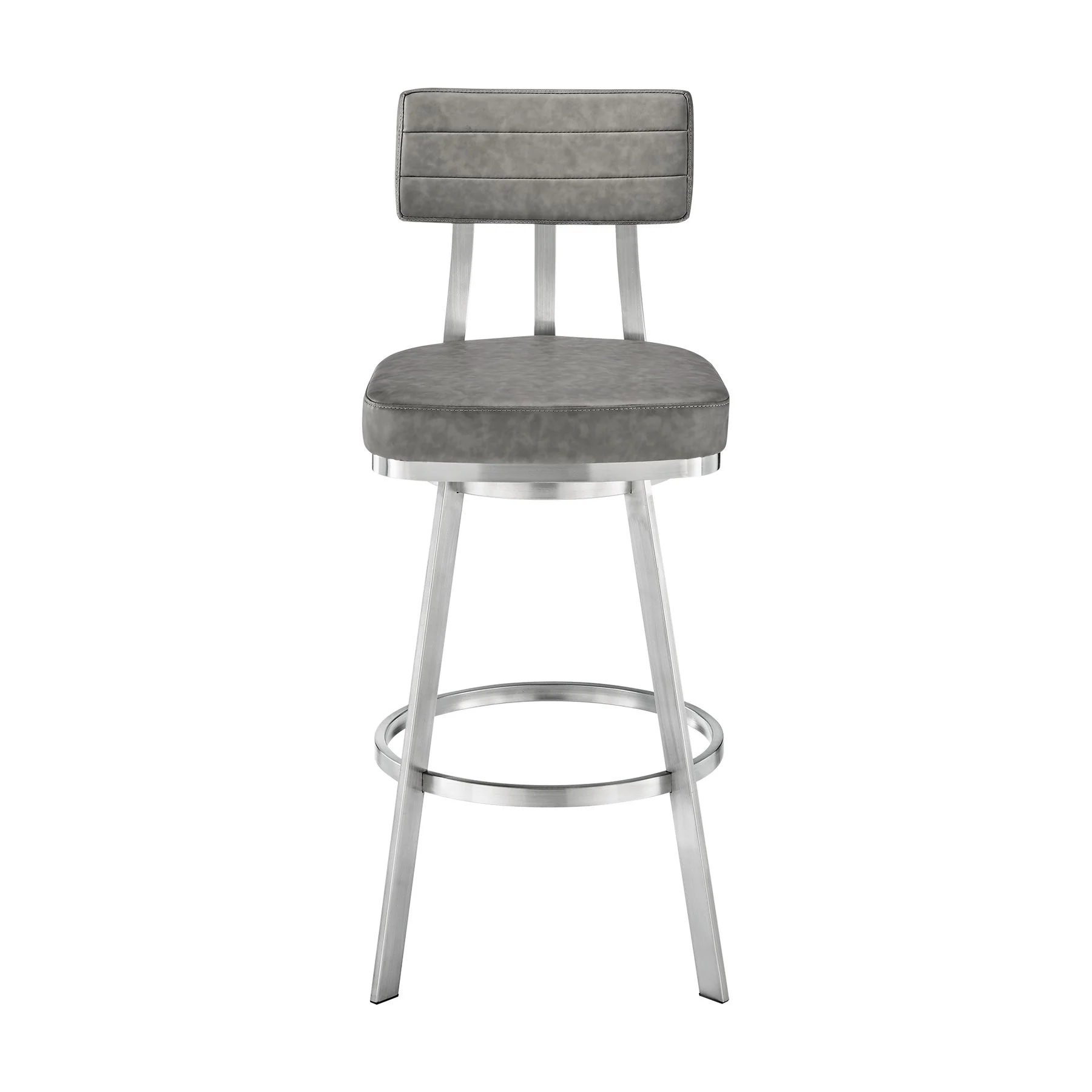 Benjamin 26" Swivel Counter Stool in Brushed Stainless Steel with Gray Faux Leather - Image 2