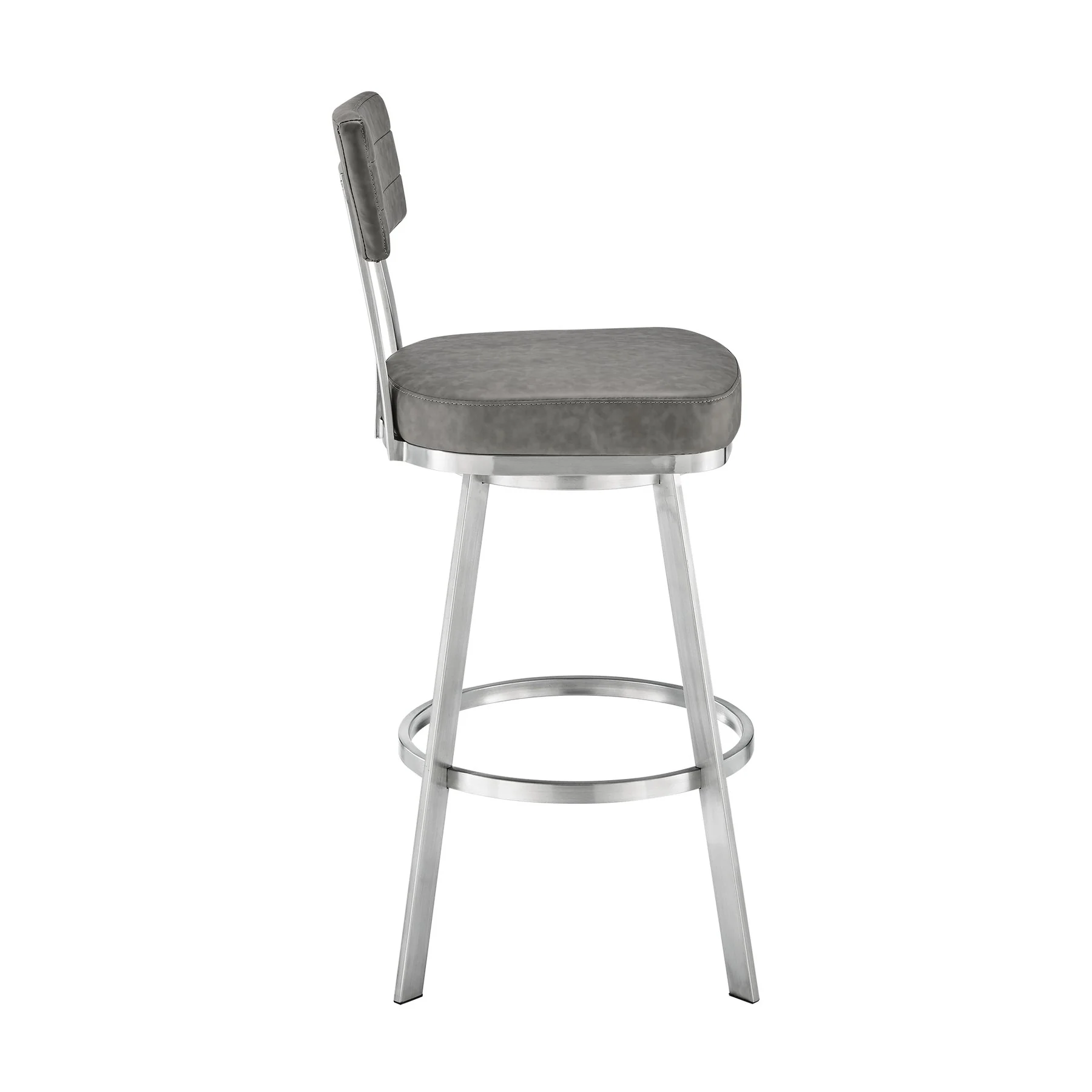 Benjamin 26" Swivel Counter Stool in Brushed Stainless Steel with Gray Faux Leather - Image 3